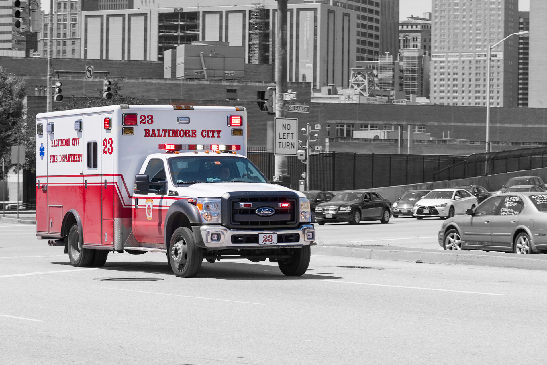 Baltimore City Fire Department Medic 23 en route. May 8, 2016