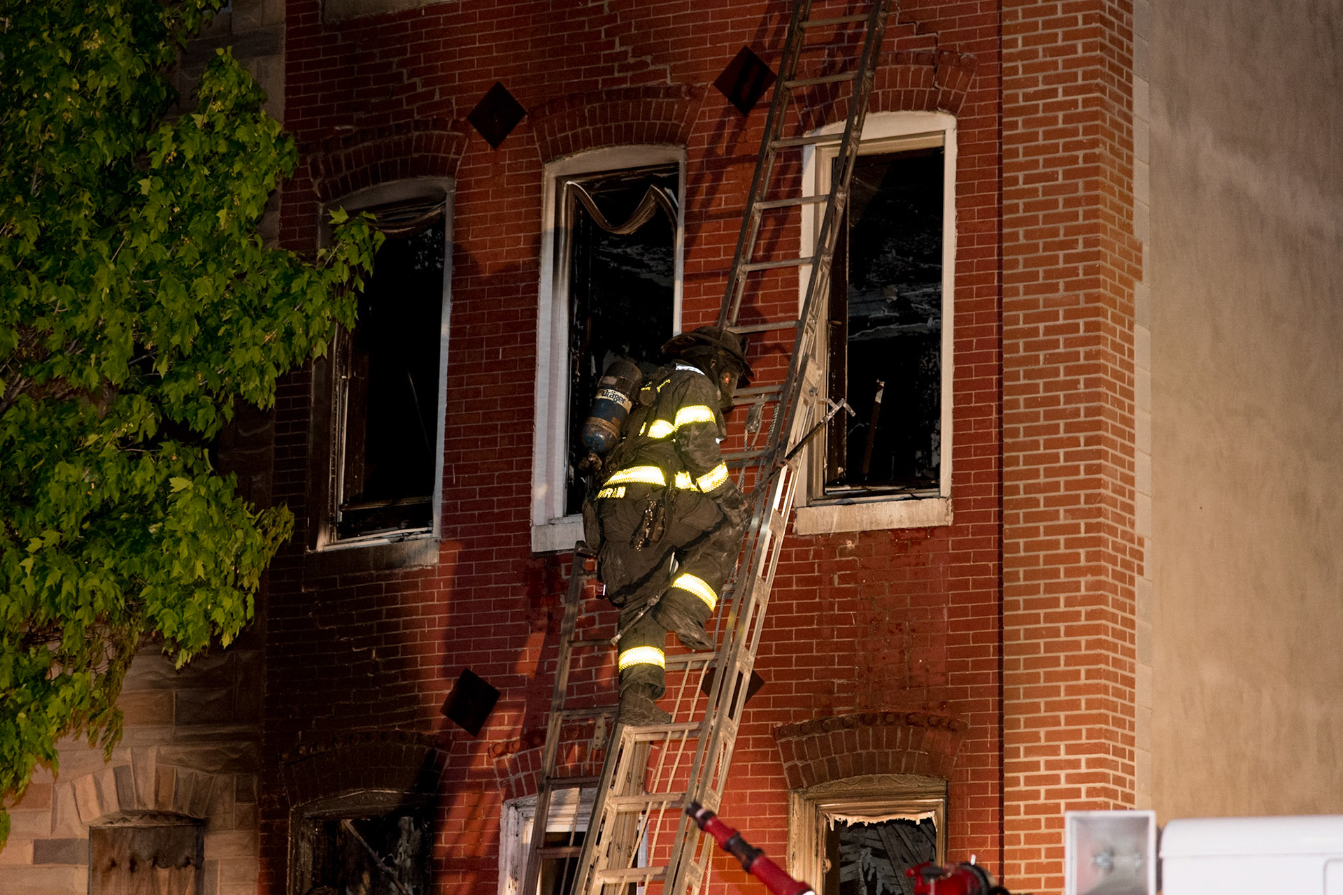 Baltimore City Box 36-20, 503 N. Monroe Street, May 2, 2018. Fire in a believed to be occupied rowhouse. Original dispatch reported people trapped.