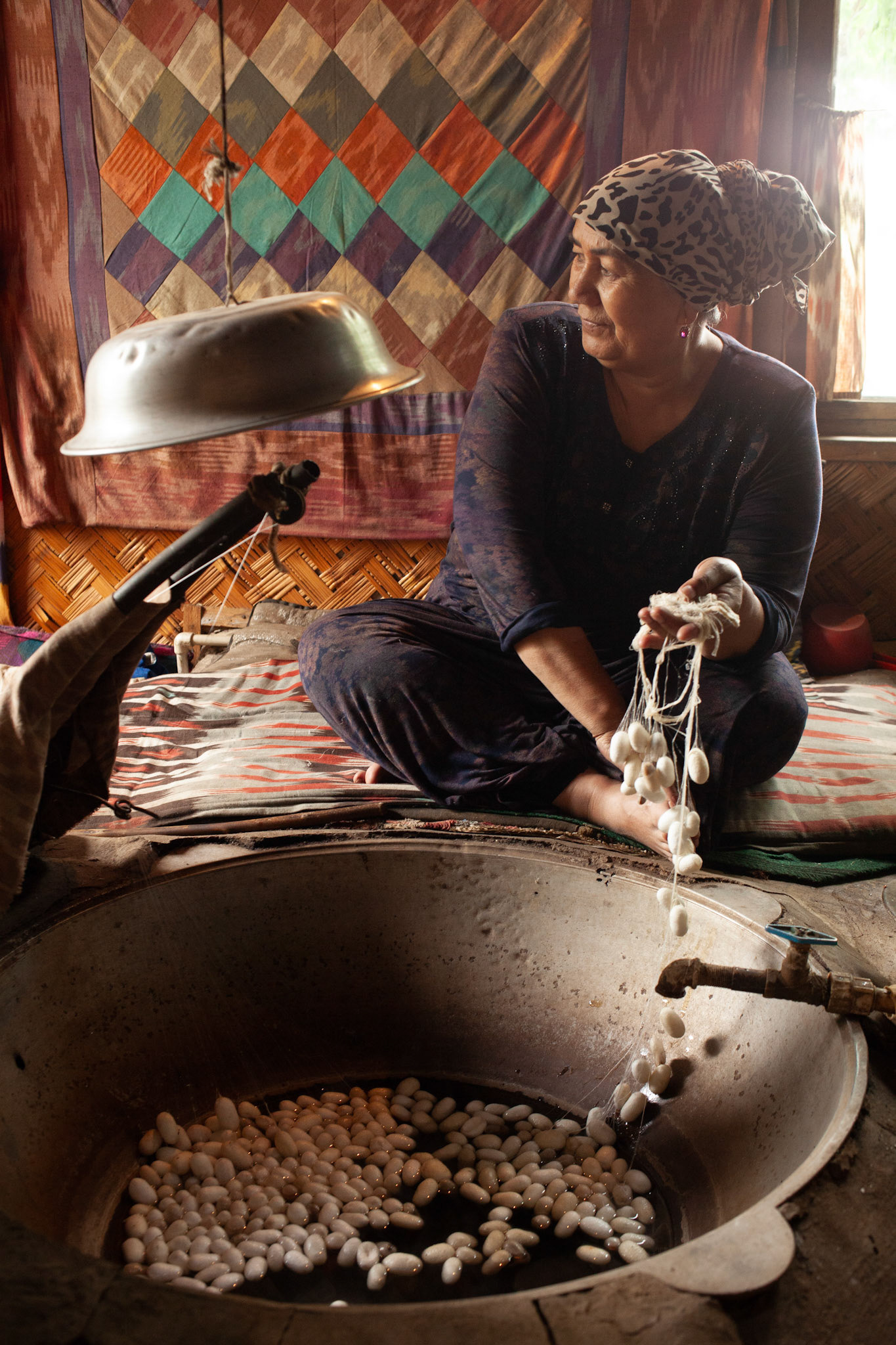 Unspinning the cocoons, Yodgorlik Silk Factory -Fergana Uzbekistan