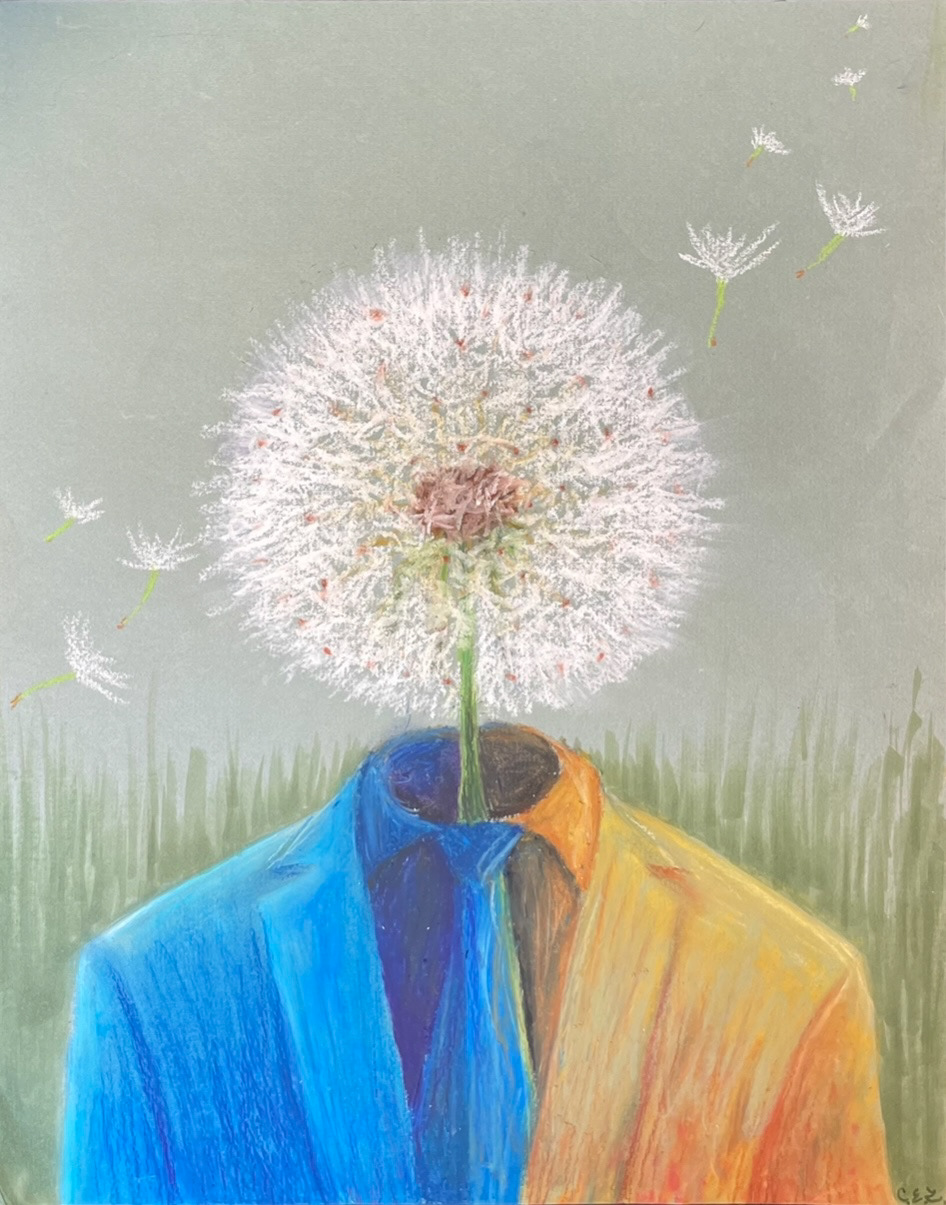 An oil pastel dandelion gentleman (Spring 2023).