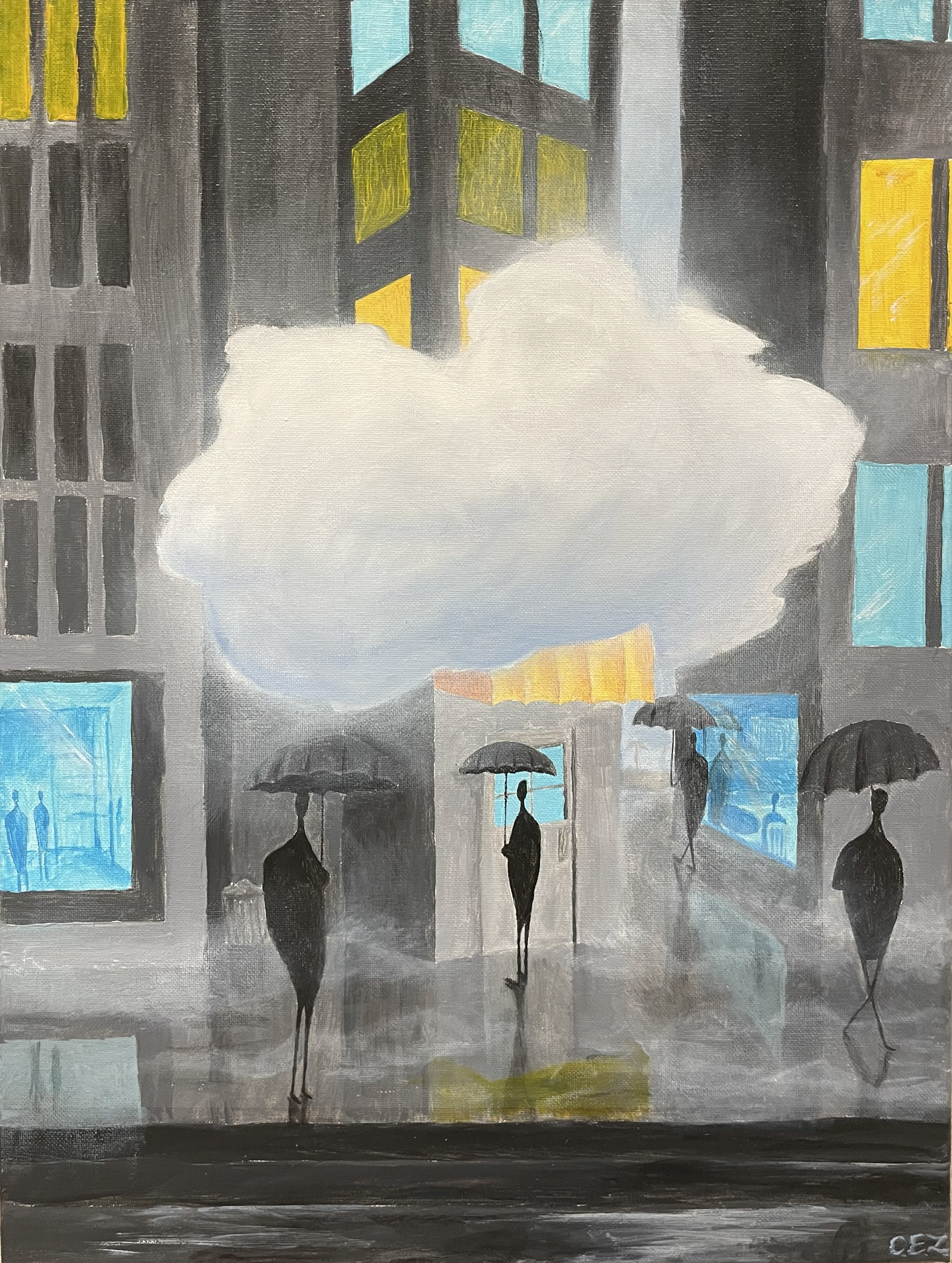 An acrylic rainy sidewalk (Fall 2022).