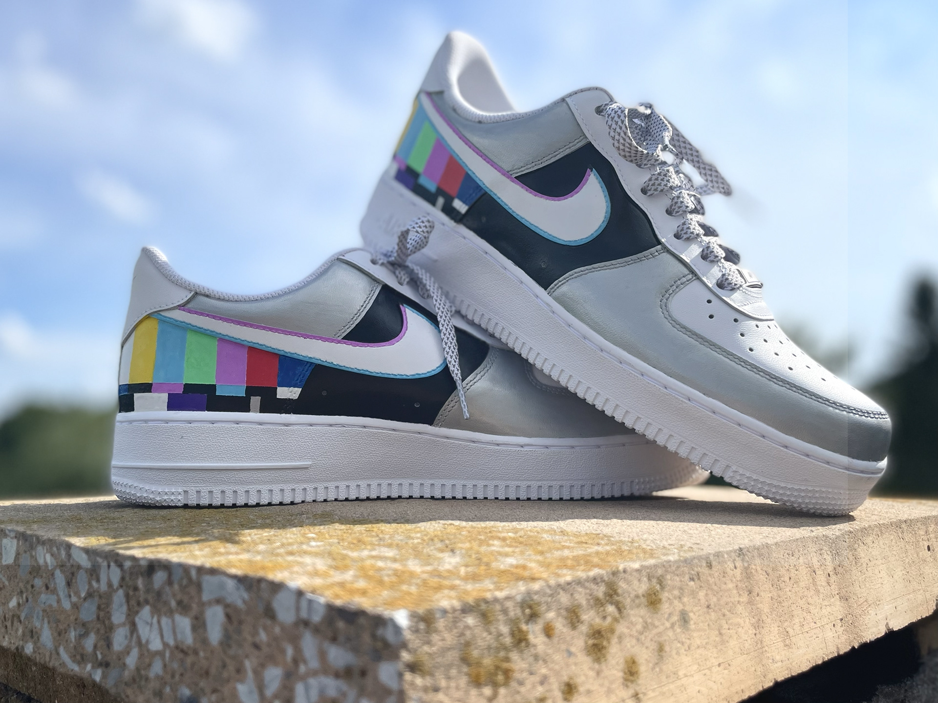 Custom acrylic glitchy shoes (Summer 2022).