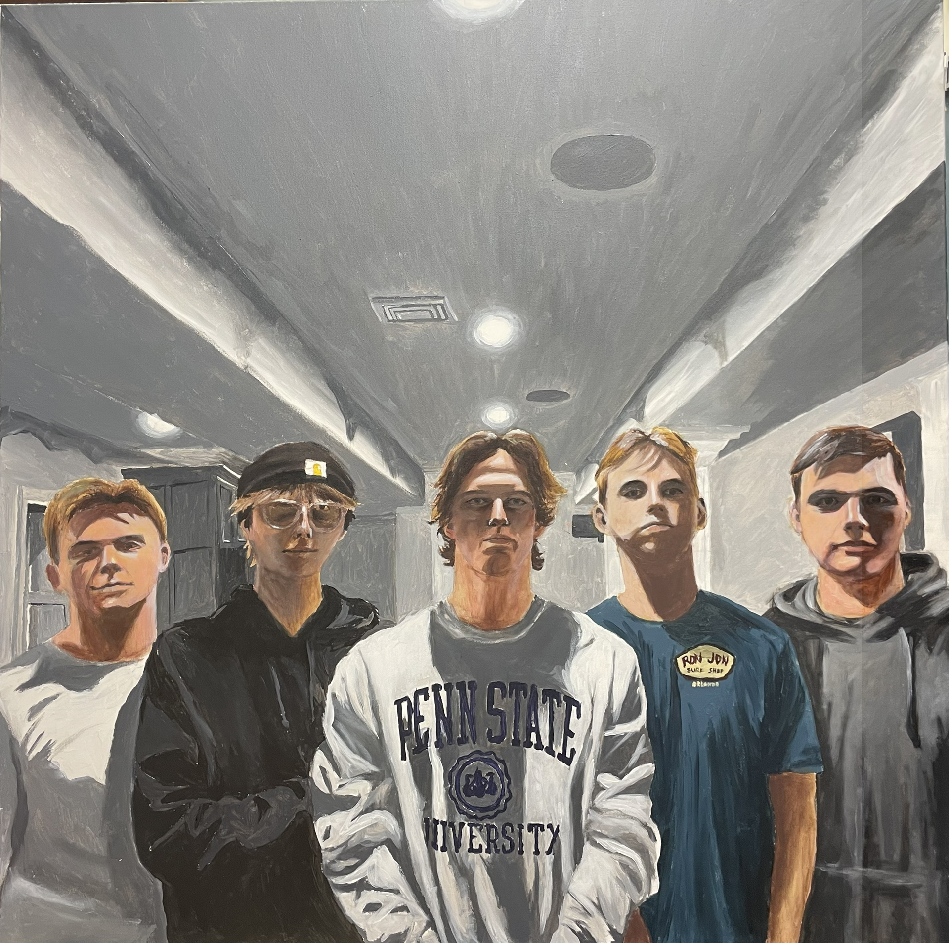 An acrylic group portrait of friends (Spring 2023).