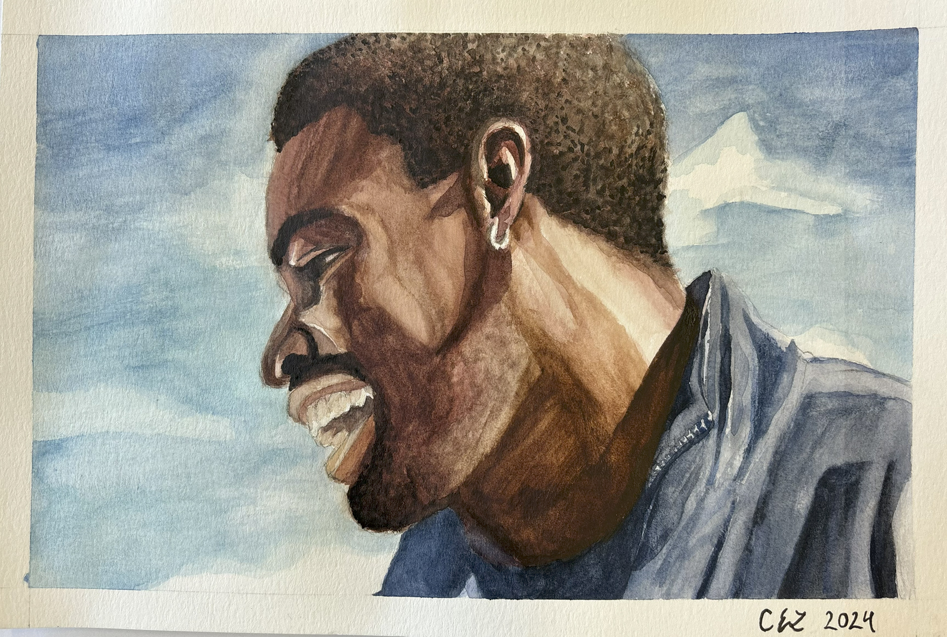 A watercolor portrait of a friend (Spring 2024).