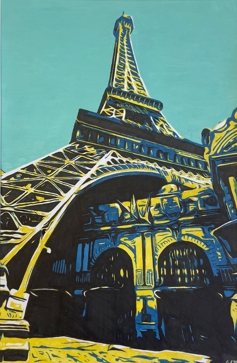 A stylized drawing of the Paris Hotel in Las Vegas (Summer 2022).