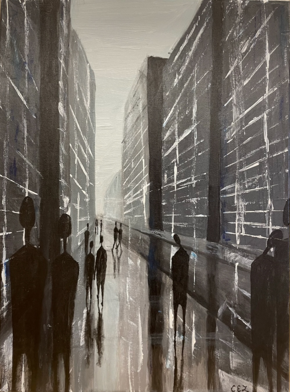An acrylic rainy street (Spring 2023).