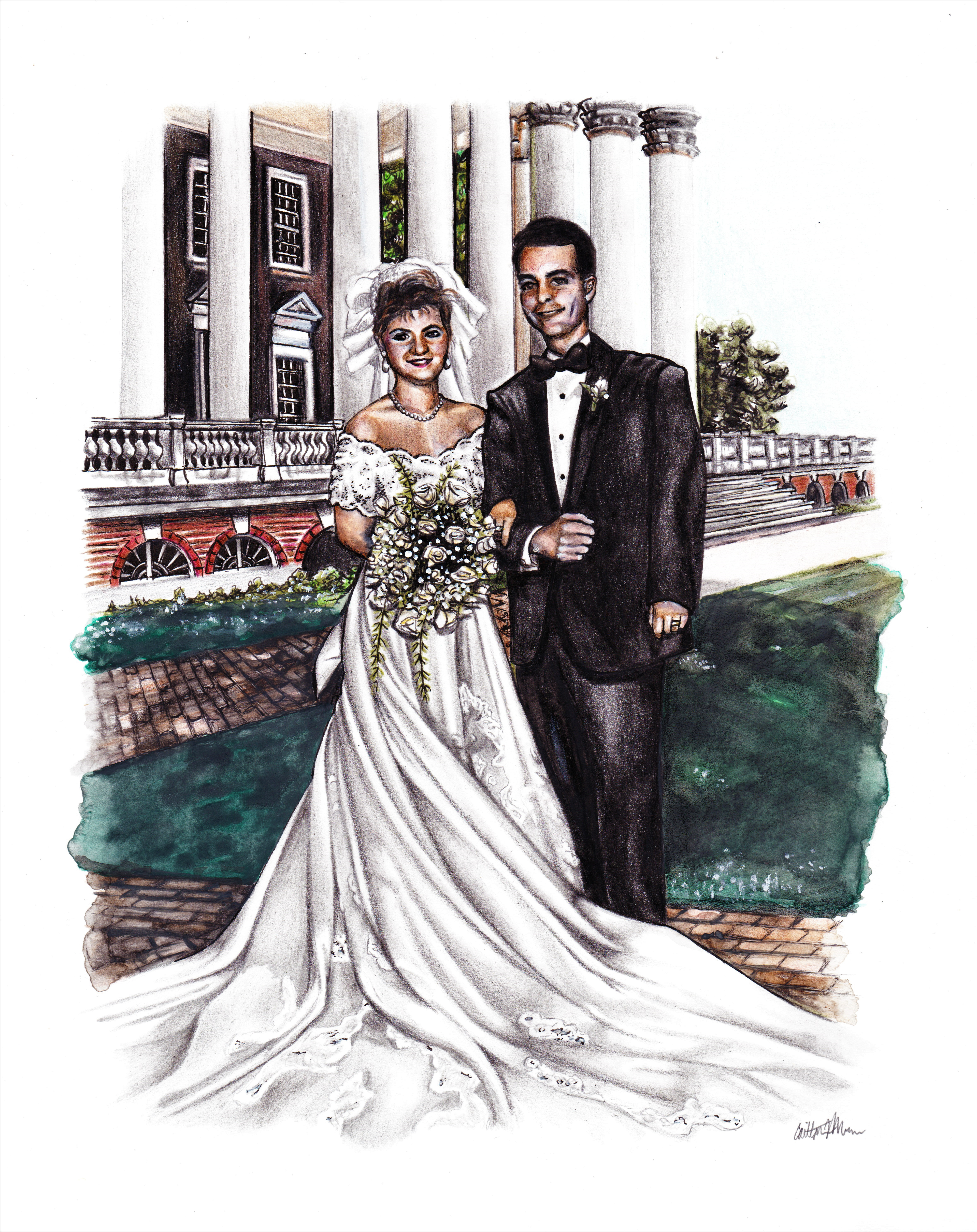 Anniversary Portrait - 8" x 10", watercolor & pen (2020 Commission)