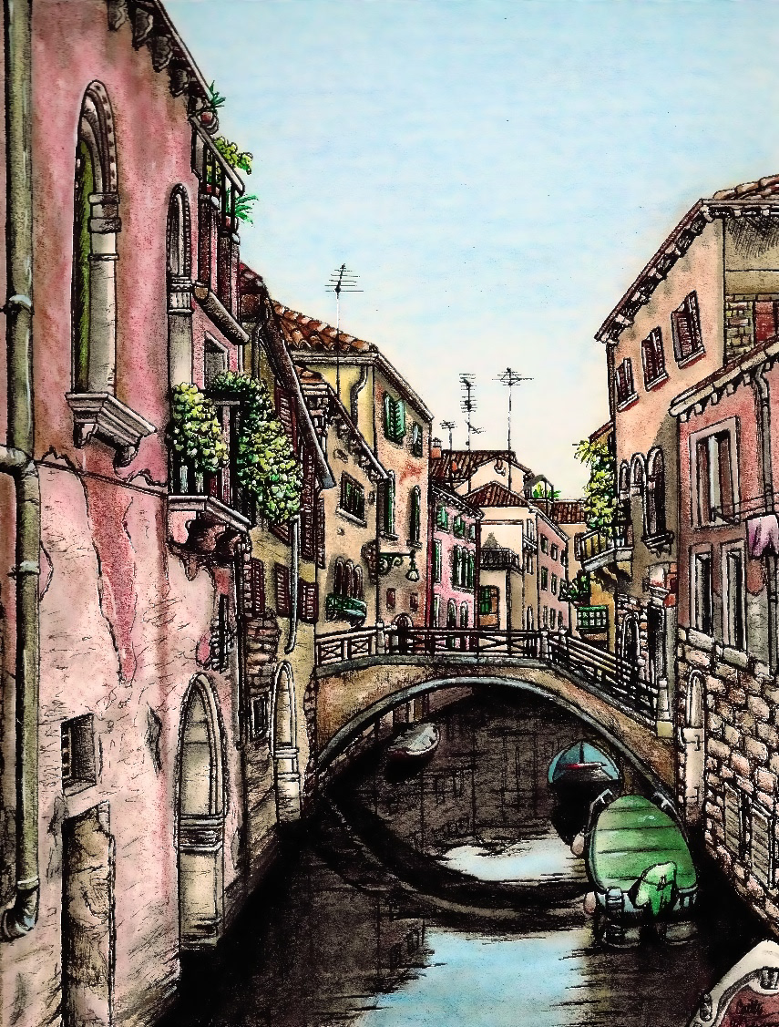 Venice Canal - 8" x 10", watercolor, pencil, & pen (2018 Personal Drawing)