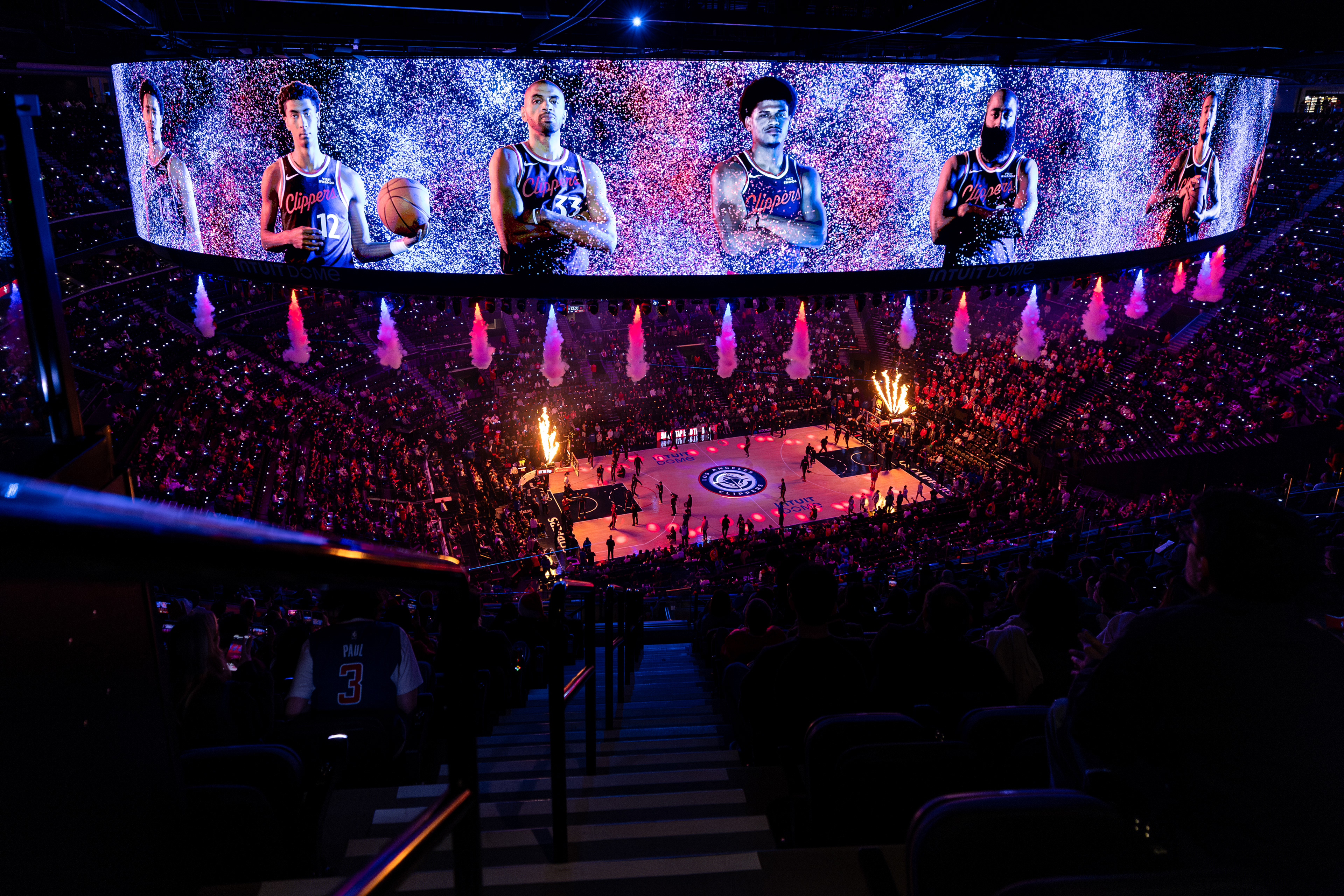 The LA Clippers are introduced before an NBA game at Intuit Dome in Los Angeles, CA