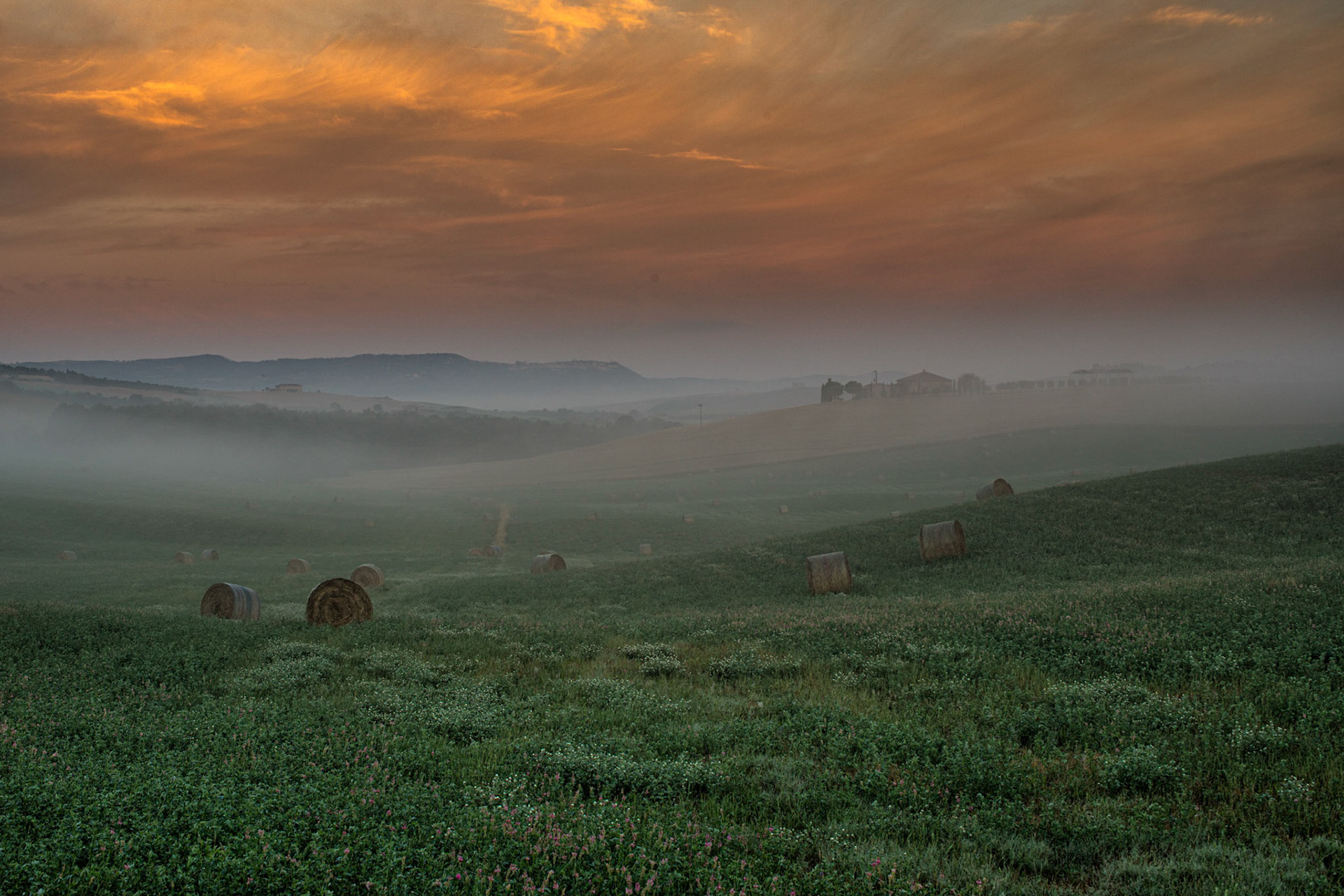 Misty sunrise near Pienza, Tuscany