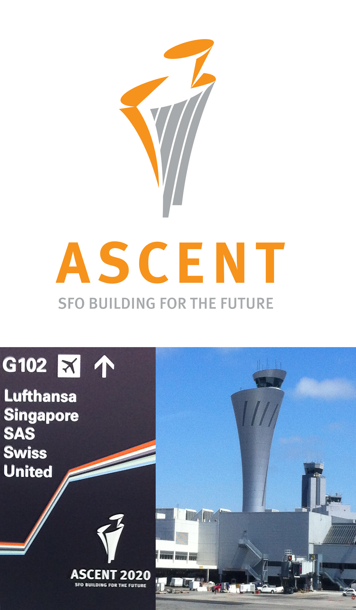 Logo created to publicize the building of a new air traffic control tower at SFO that is now used to publicize all major construction projects at the airport