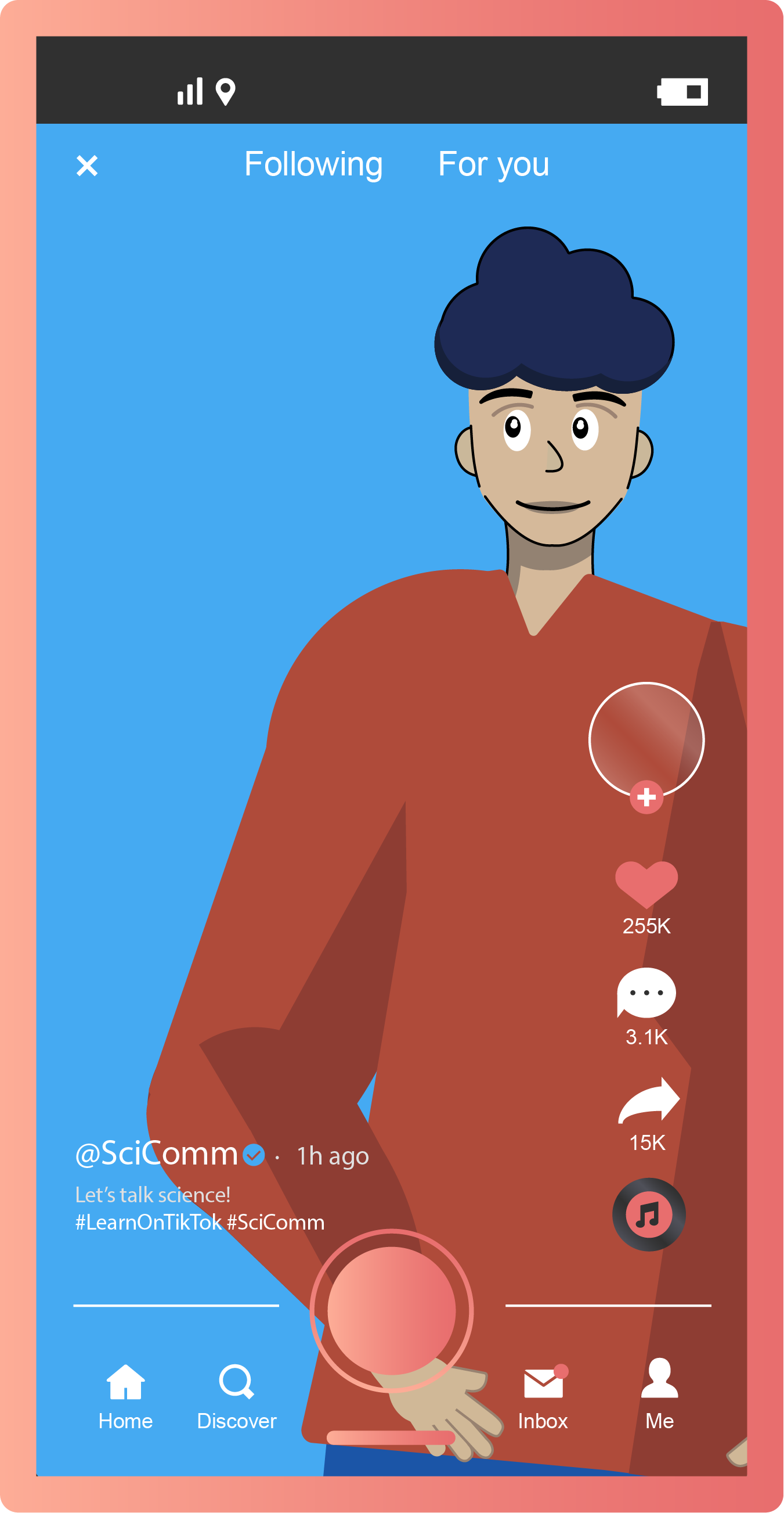 Non-binary character made for an app teaching users how to create content on TikTok. Made in Adobe Illustrator.