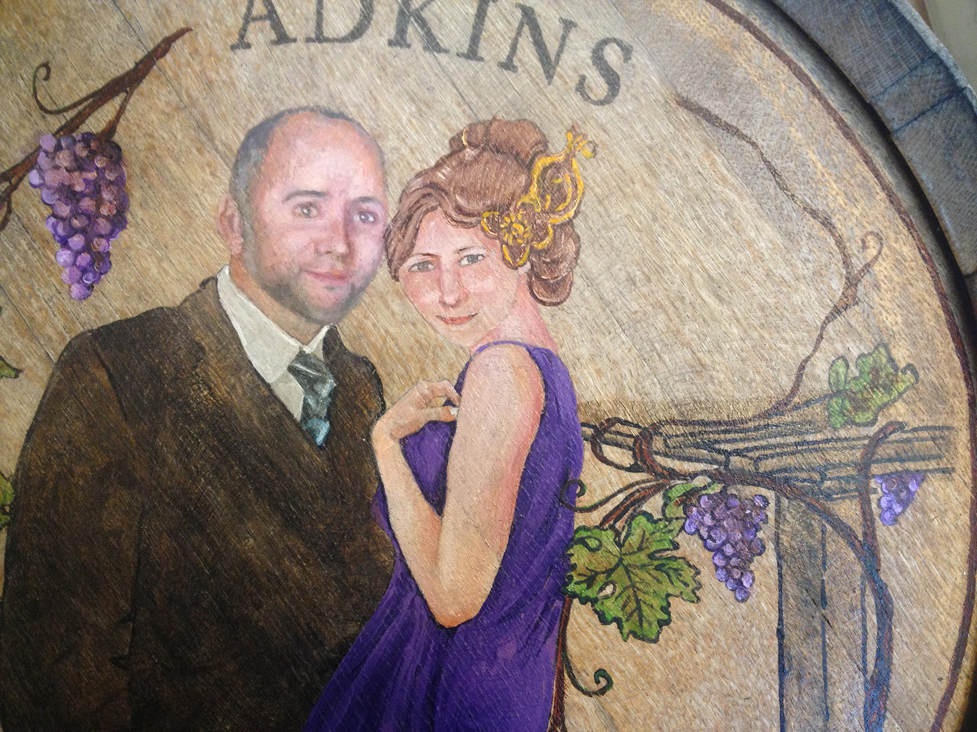Wedding Gift, Acrylic on Wine Barrell