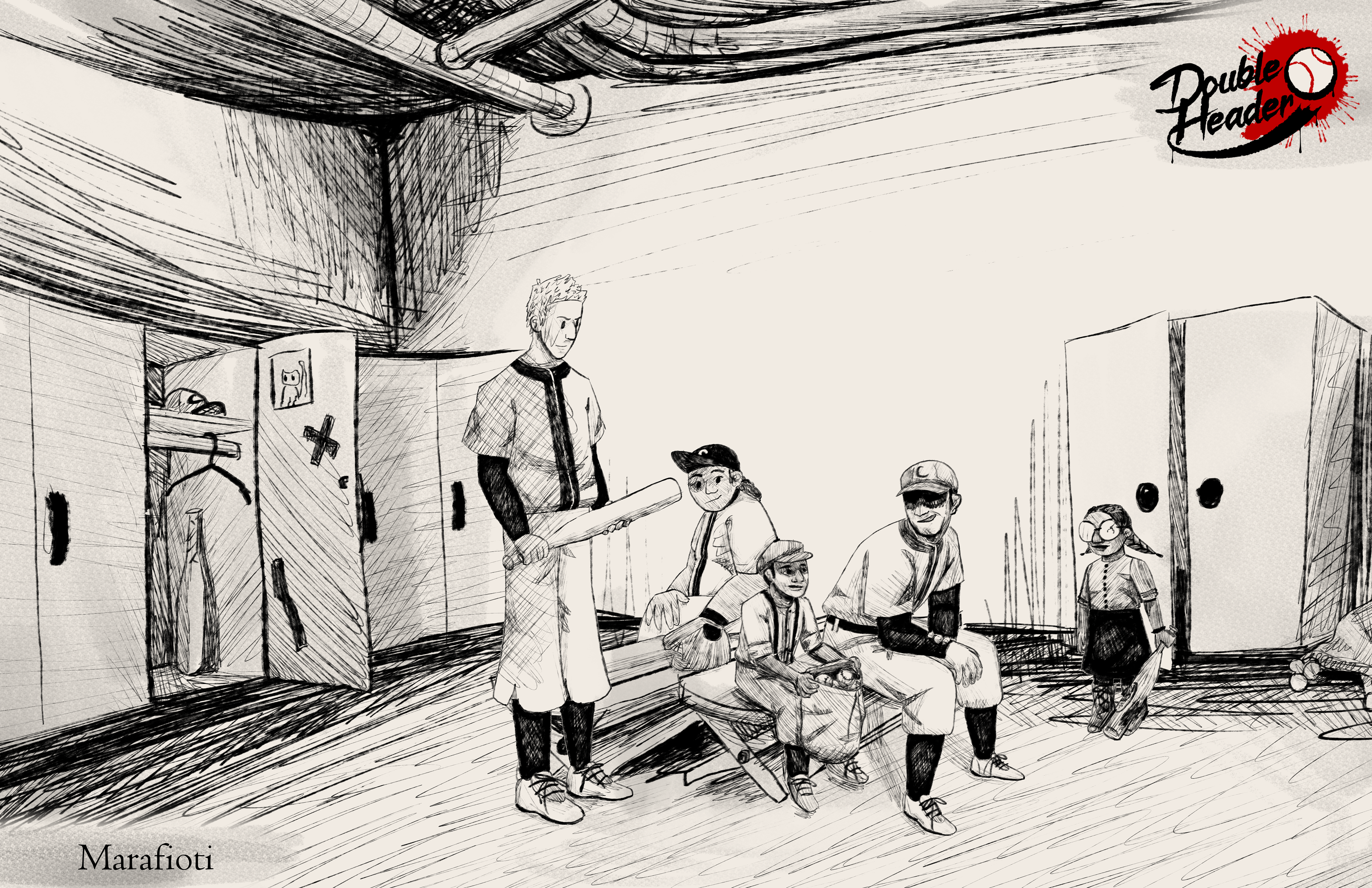 Preliminary work of the locker room and character relationships.