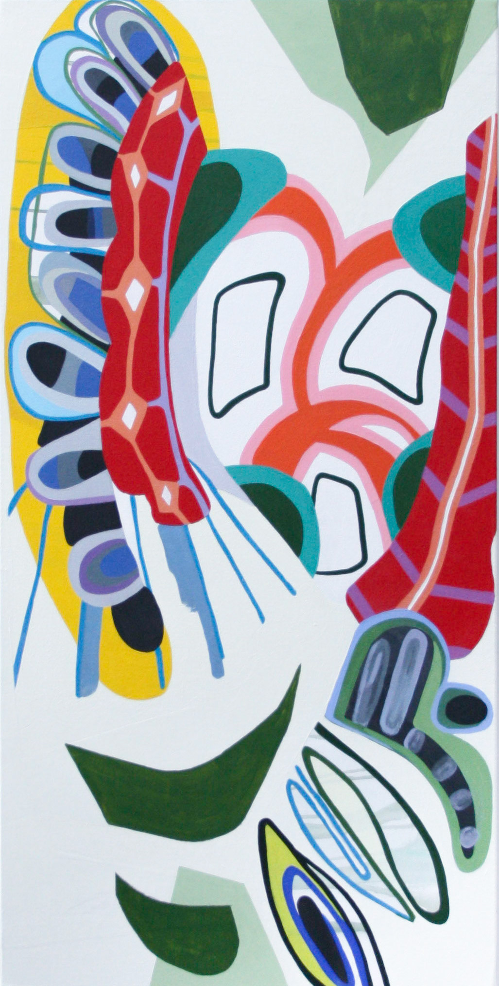 Les Oiseaux déguisés (totem), acylique sur toile, 100 x 50 cm