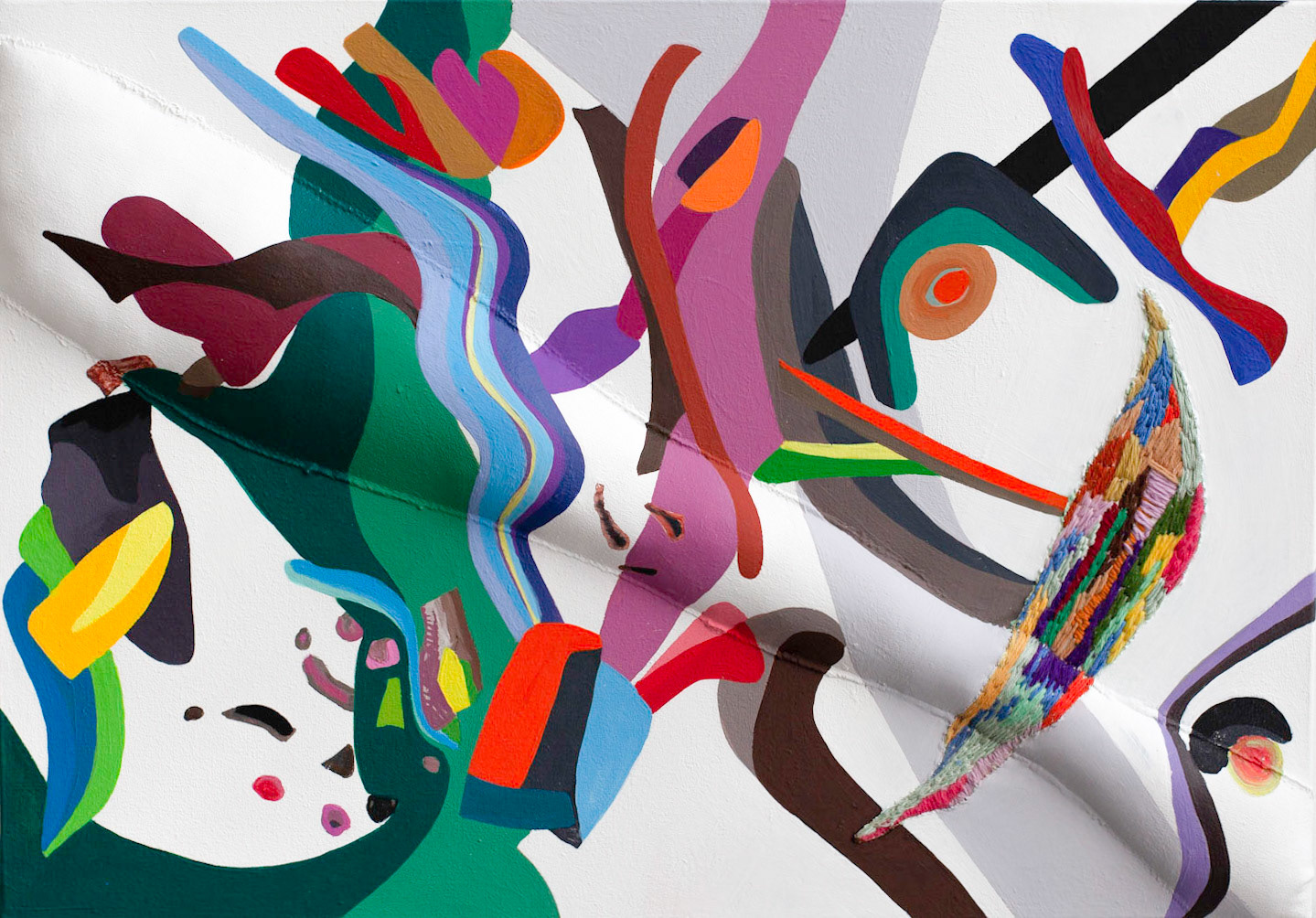 Structure du chaos 7, 2022, acrylique sur toile, laine, divers, 35 x 50 cm