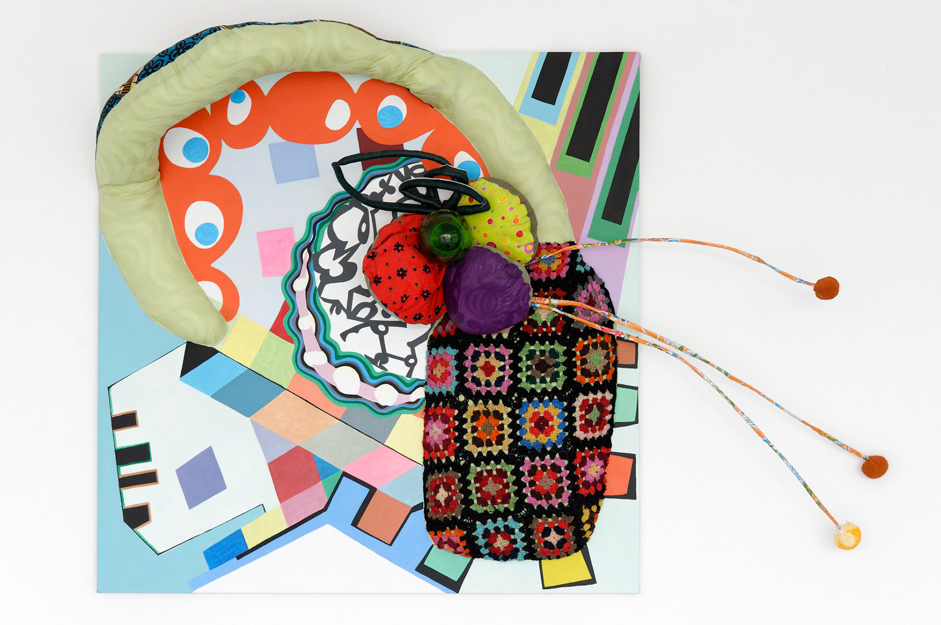 Lâcher tout !, 2011, acrylique sur toile, 100 x 130 x 20 cm textile, divers, 