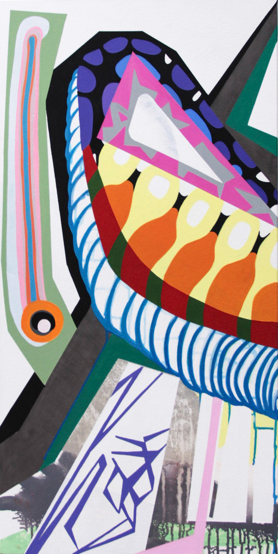 Les Oiseaux déguisés n°2, 2018, acrylique sur toile, 100 x 50 cm