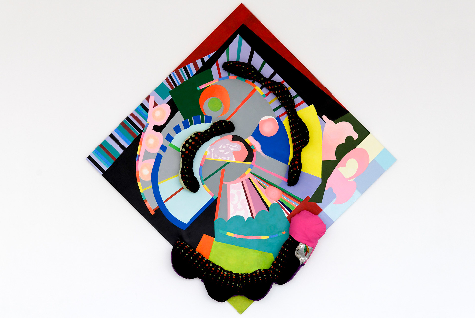 Maris's revolution, acrylique, textile, divers sur toile, 150 x 150 x 20 cm 