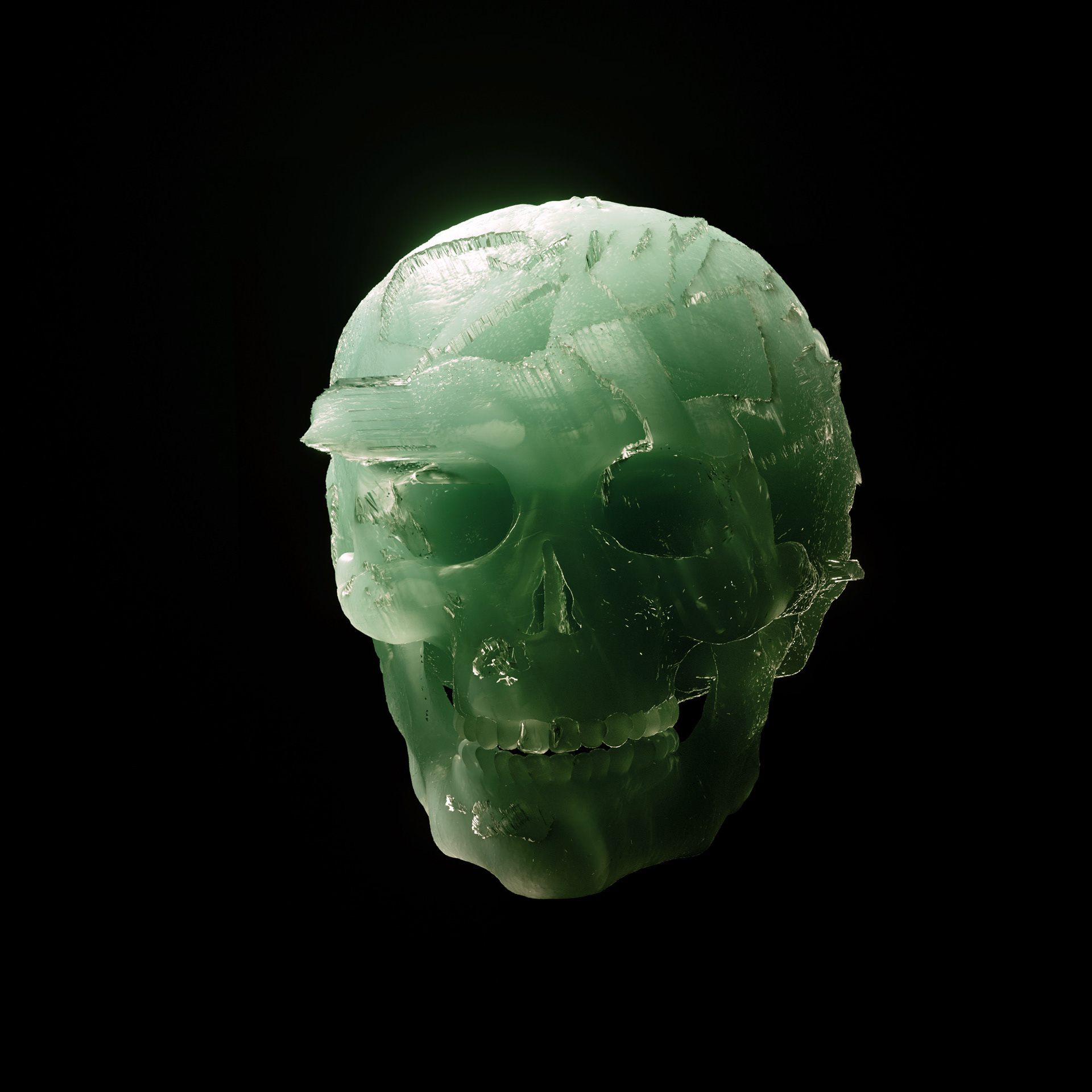 Raw Emerald Quartz Skull