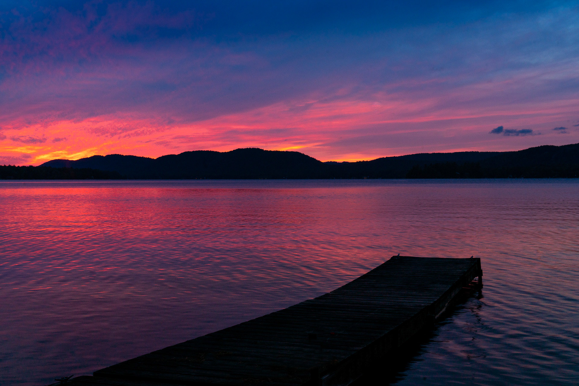 24 September 2018: Sunset at Fourth Lake in the Adirondack Mountains, NY.