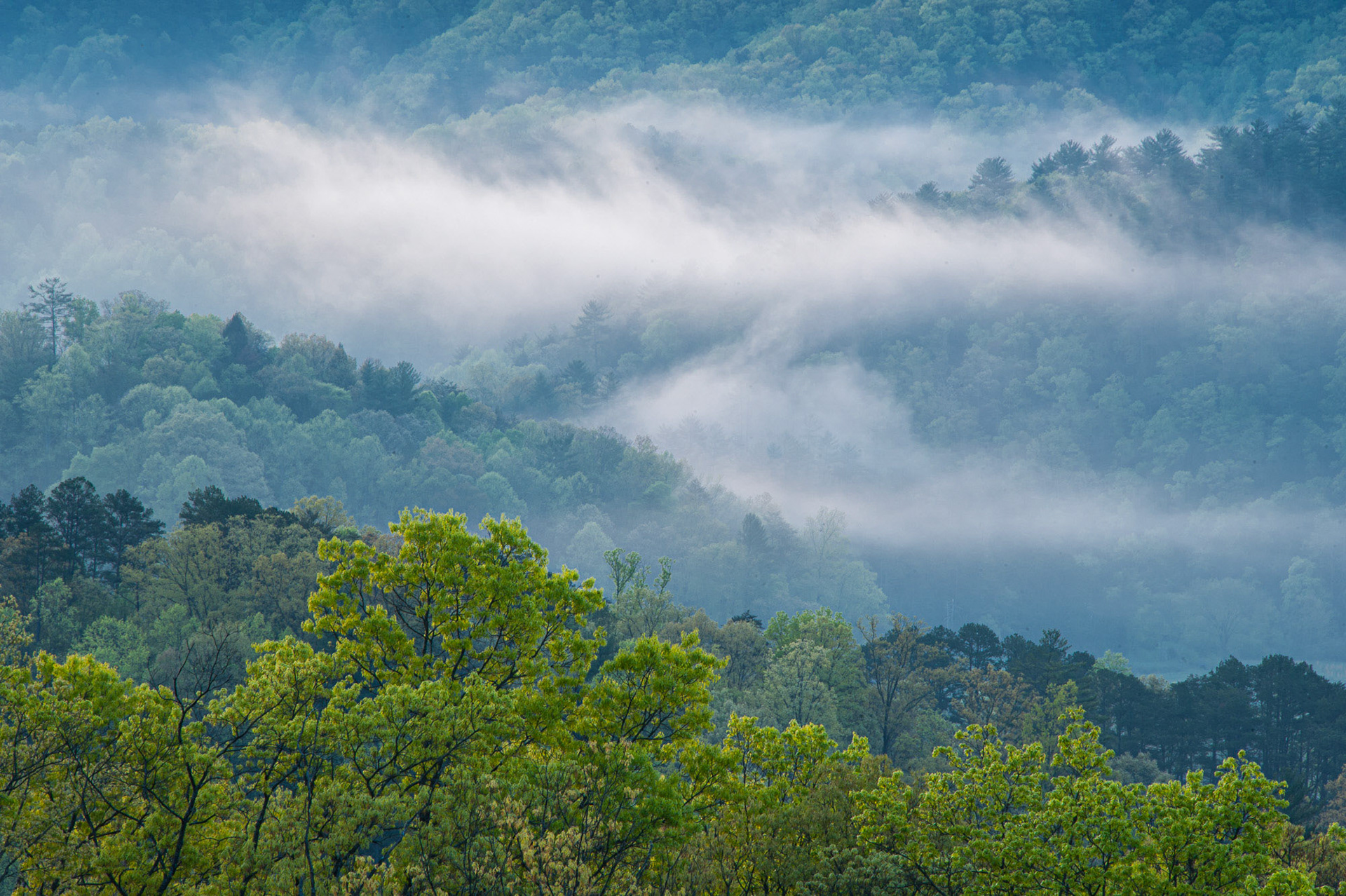 23 April 2013: Sunrise from the Foothills Parkway in the Great Smoky Mountains National Park