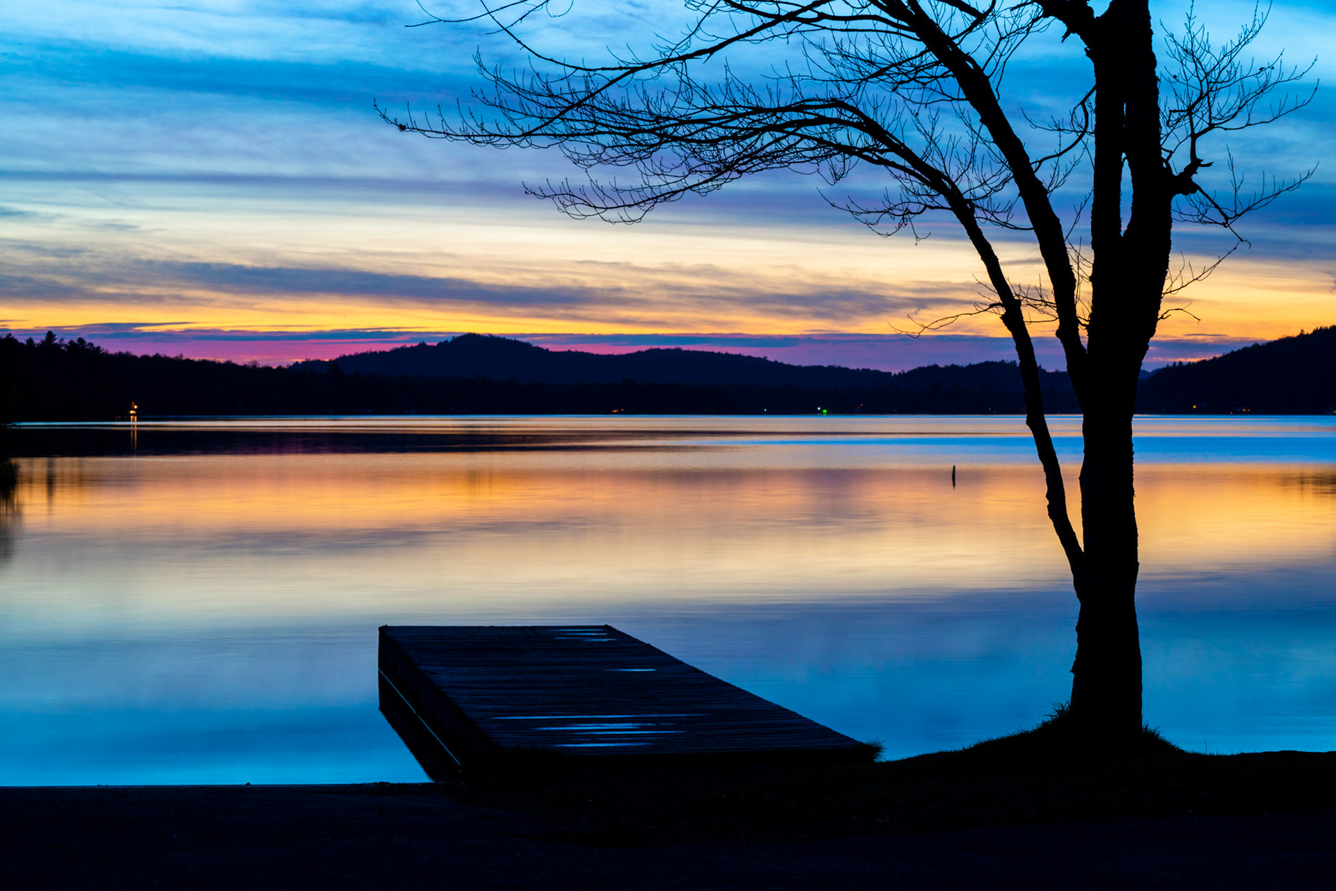 11 October 2021: Sunset at Seventh Lake in the Adirondack Mountains, NY.