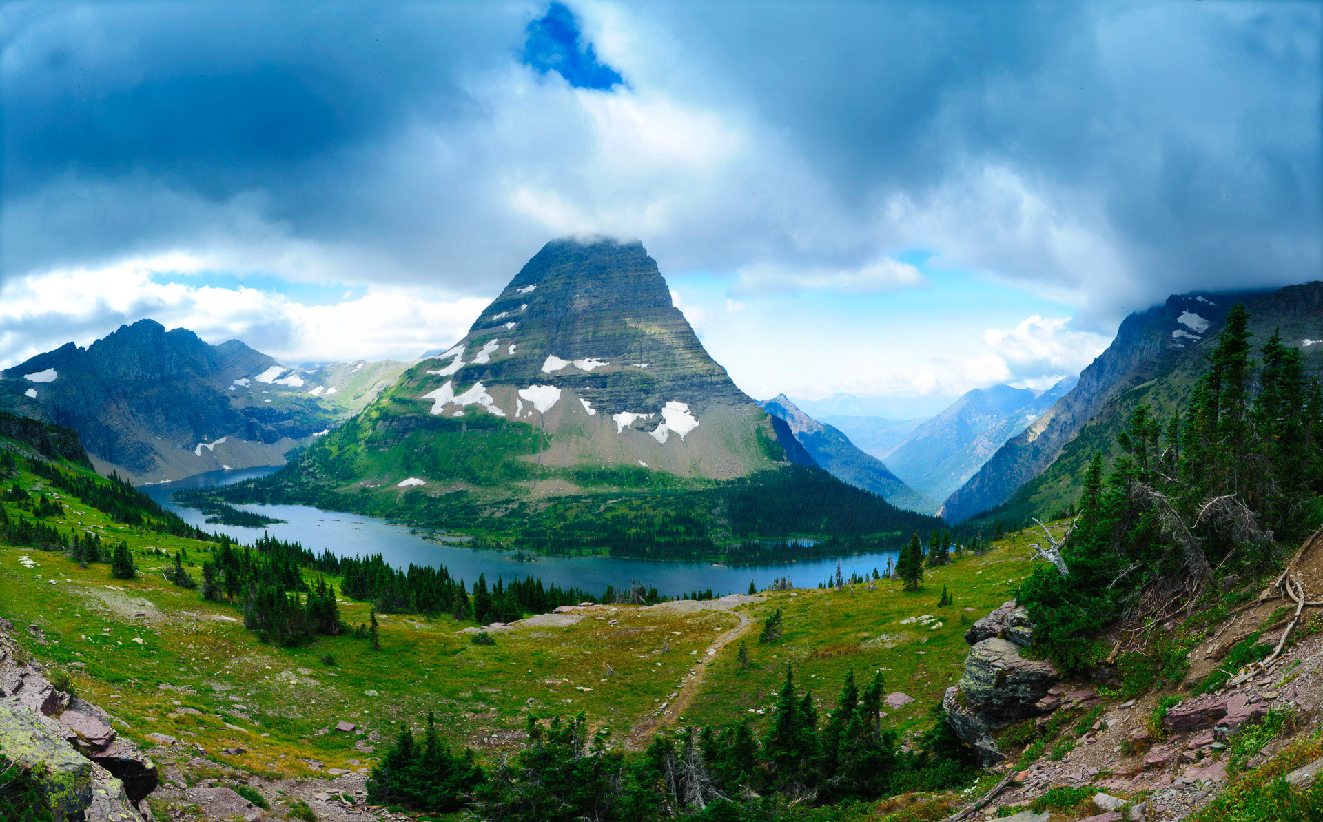 22 August 2012: Morning view of Hidden Lake and Bearhat Mountain in Glacier National Park, MT