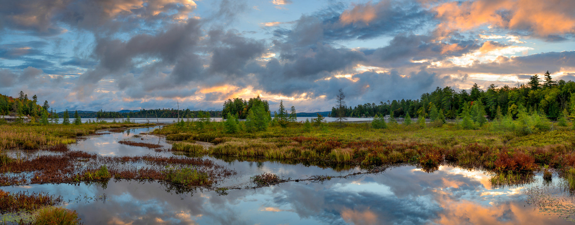 29 September 2018: Sunrise at Raquette Lake in the Adirondack Mountains, NY.