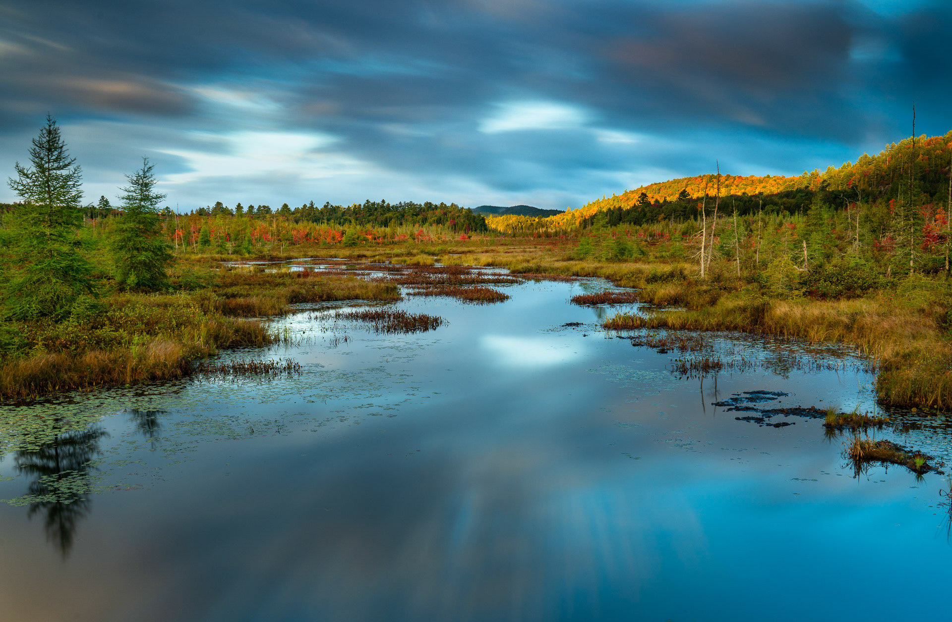 29 September 2018: Sunrise at Raquette Lake in the Adirondack Mountains, NY.