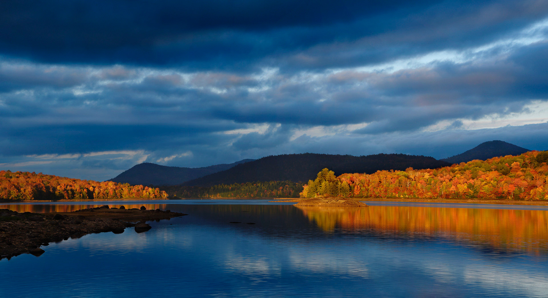 1 October 2014: Golden light on Indian Lake in the Adirondack Mountains, NY.