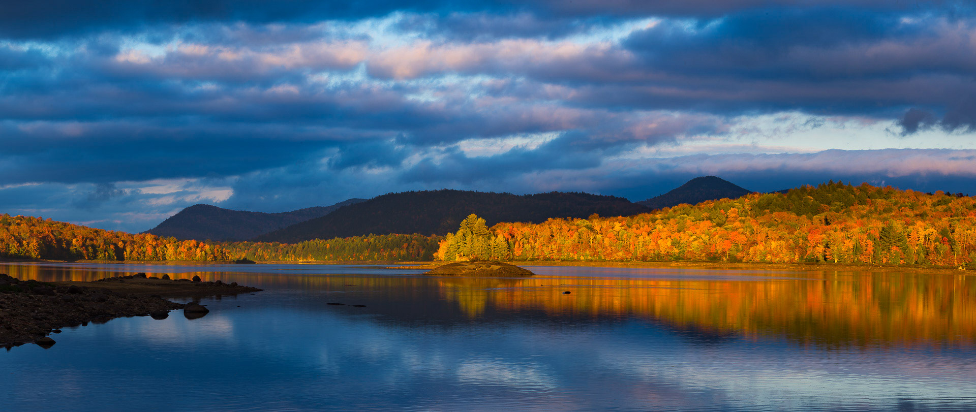 1 October 2014: Golden light on Indian Lake in the Adirondack Mountains, NY.
