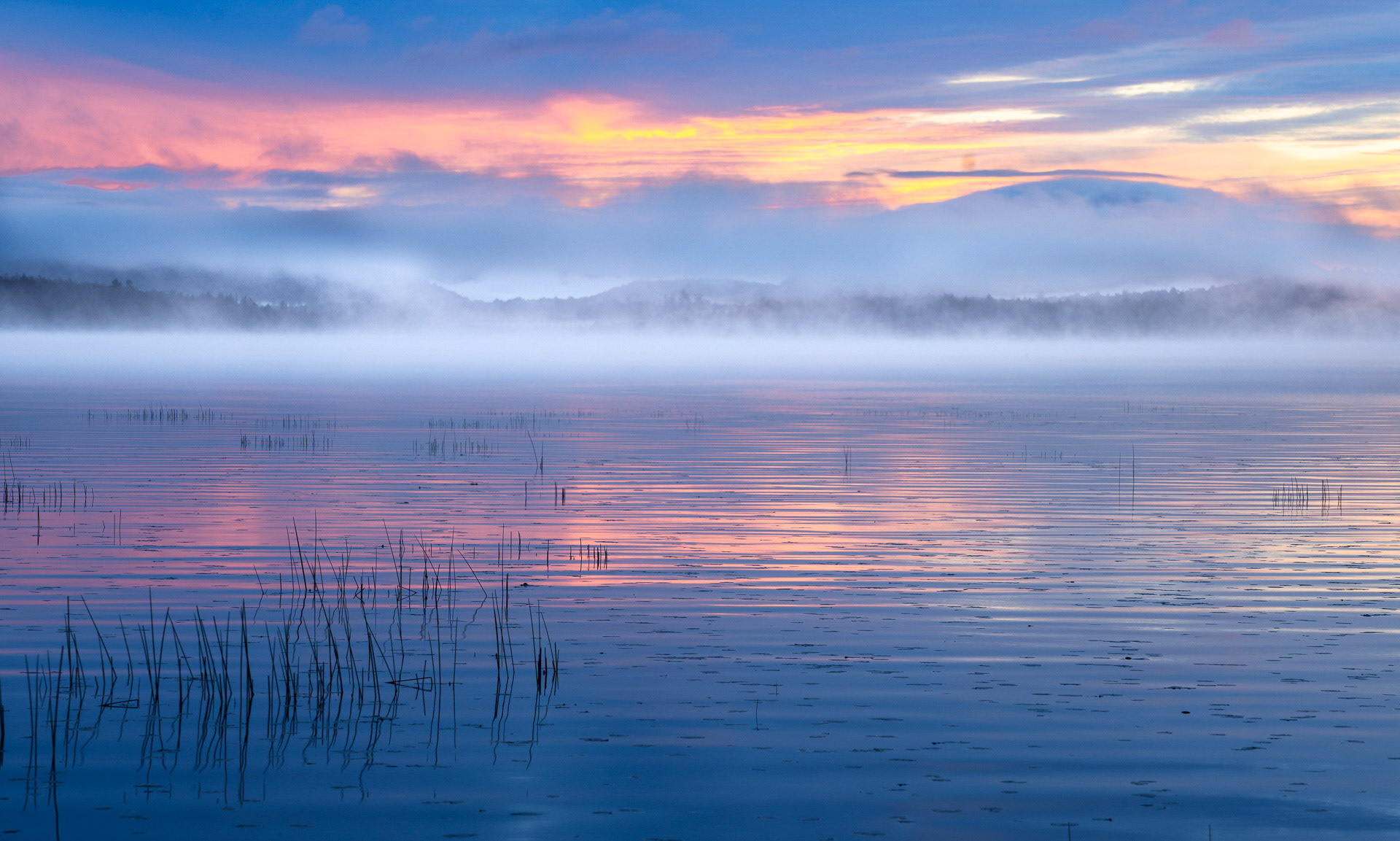 27 September 2018: Sunrise at Raquette Lake in the Adirondack Mountains, NY.