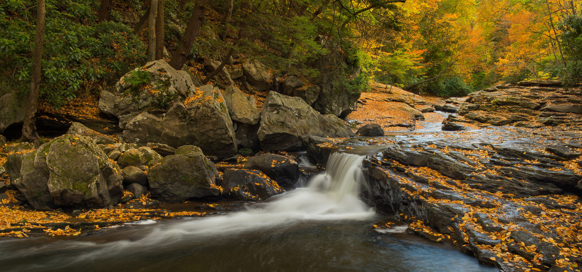16 October 2015: Meadow Run natural water slide in Ohiopyle, PA