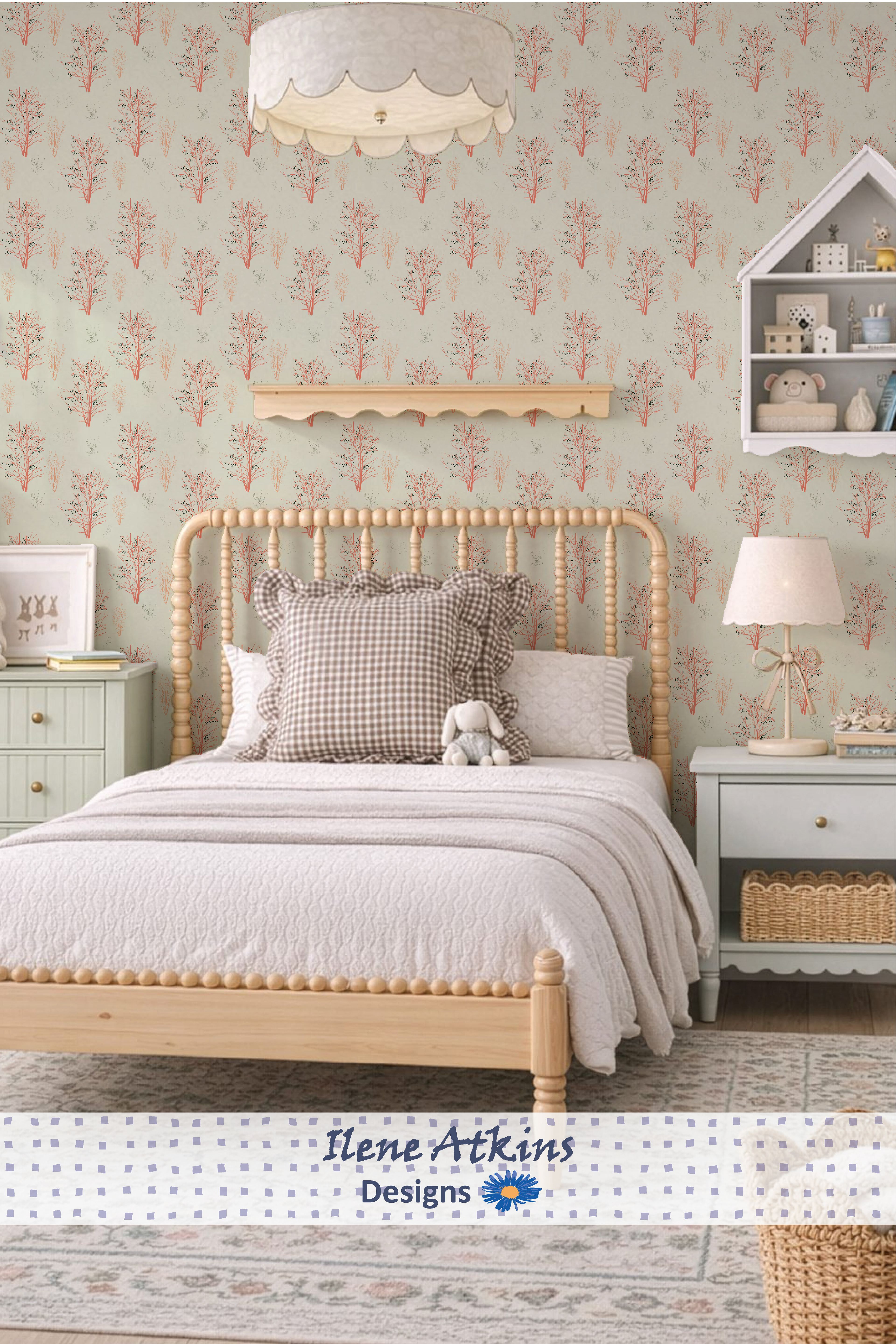 Silhouette Pattern | Wallpaper | Peach Colourway | Sage Woodland Collection | Ilene Atkins Designs