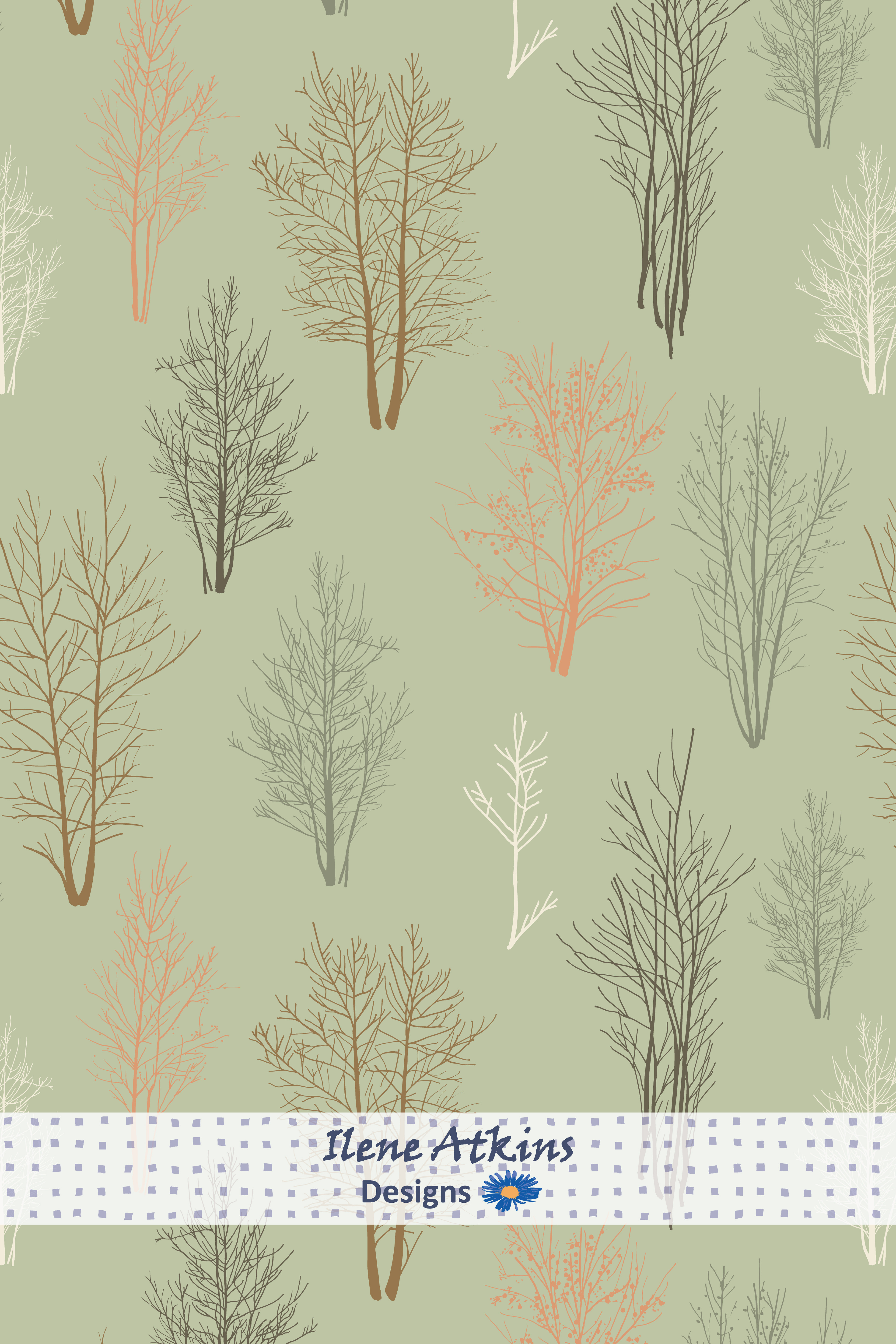 Silhouette Sage Pattern | Ilene Atkins Designs | Sage Woodland Collection 