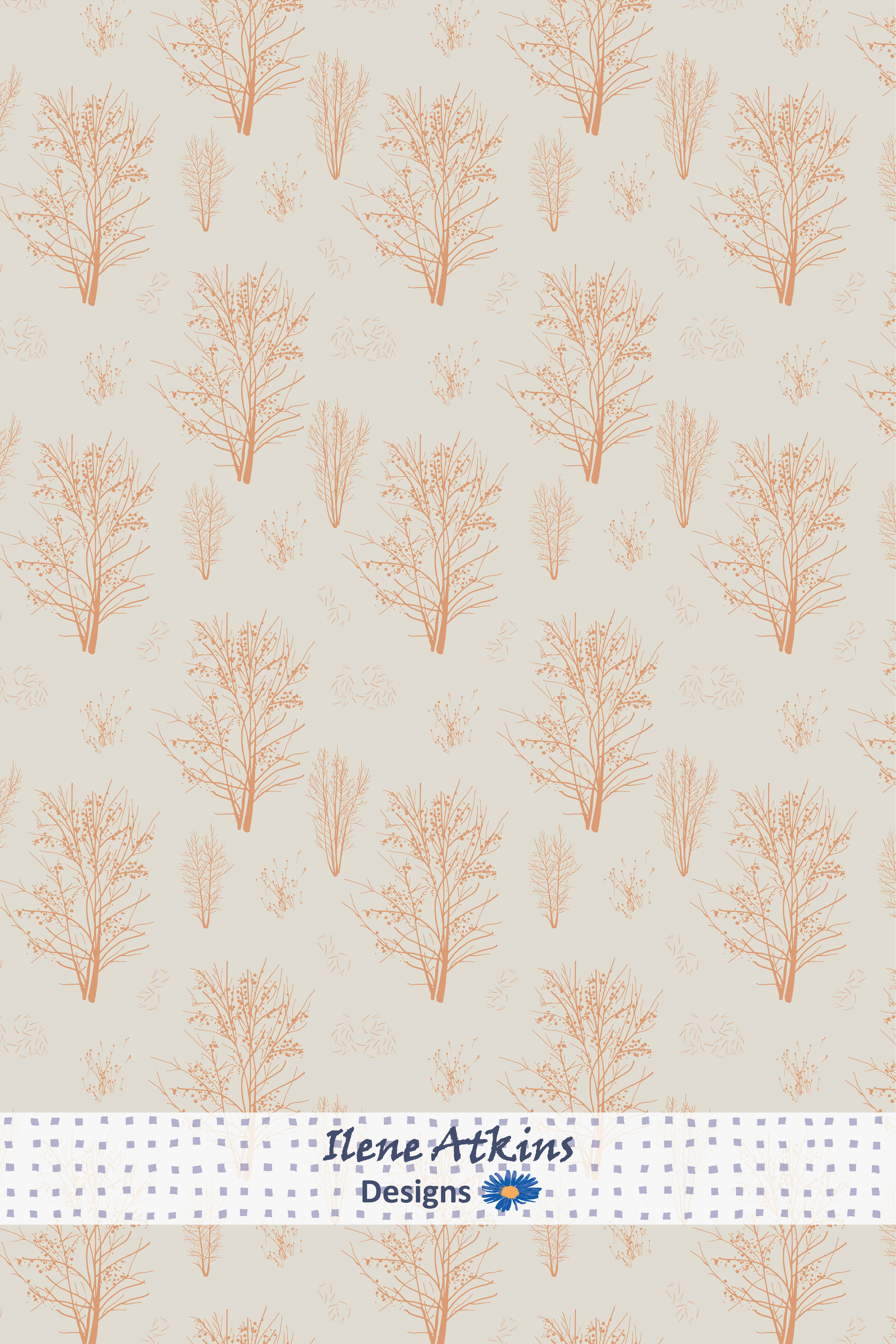 Silhouette Pattern | Peach Colourway | Sage Woodland Collection | Ilene Atkins Designs