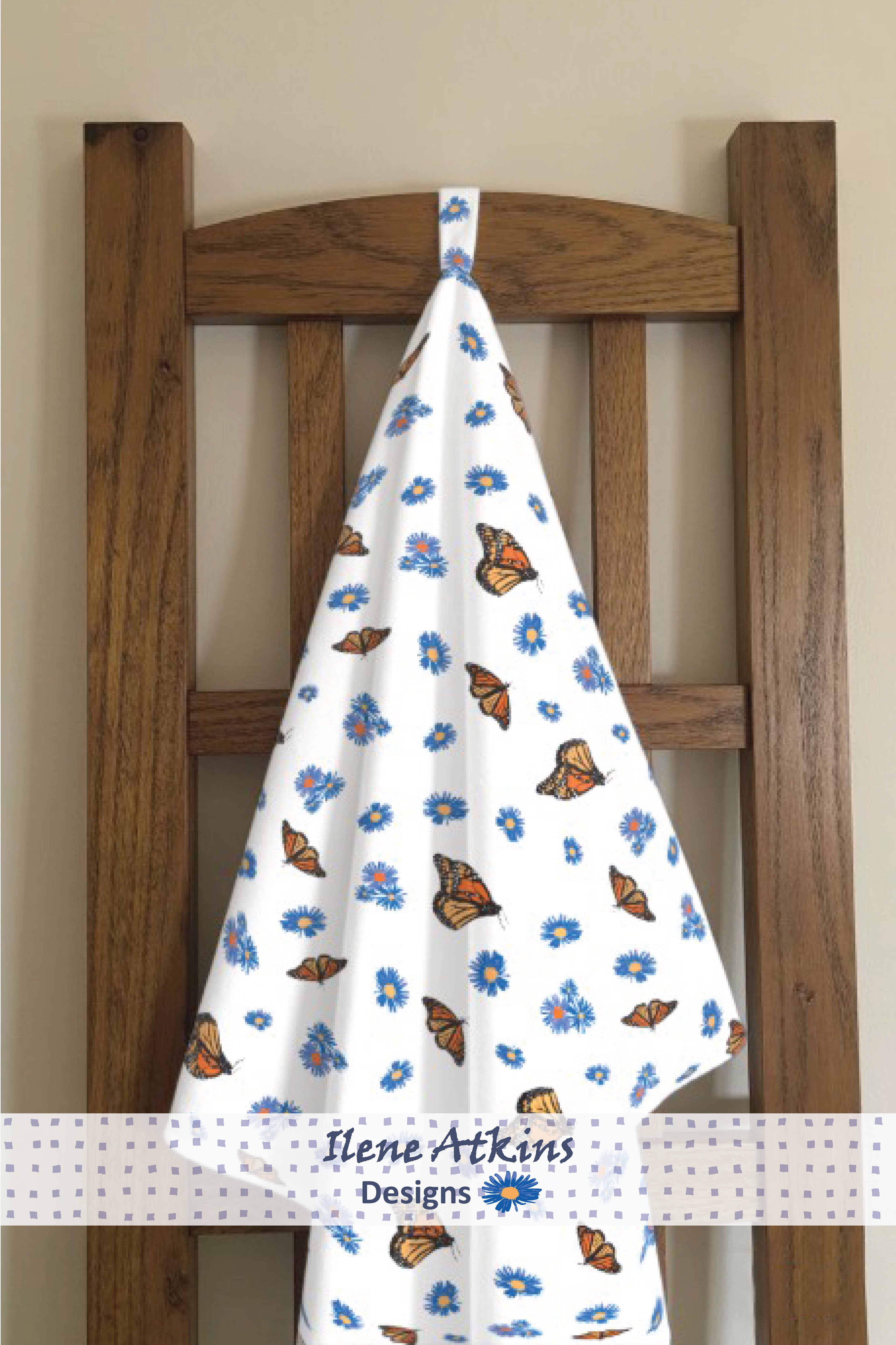 Monarch in the Asters Teatowl | Ilene Atkins Designs | Monarch Migration Collection