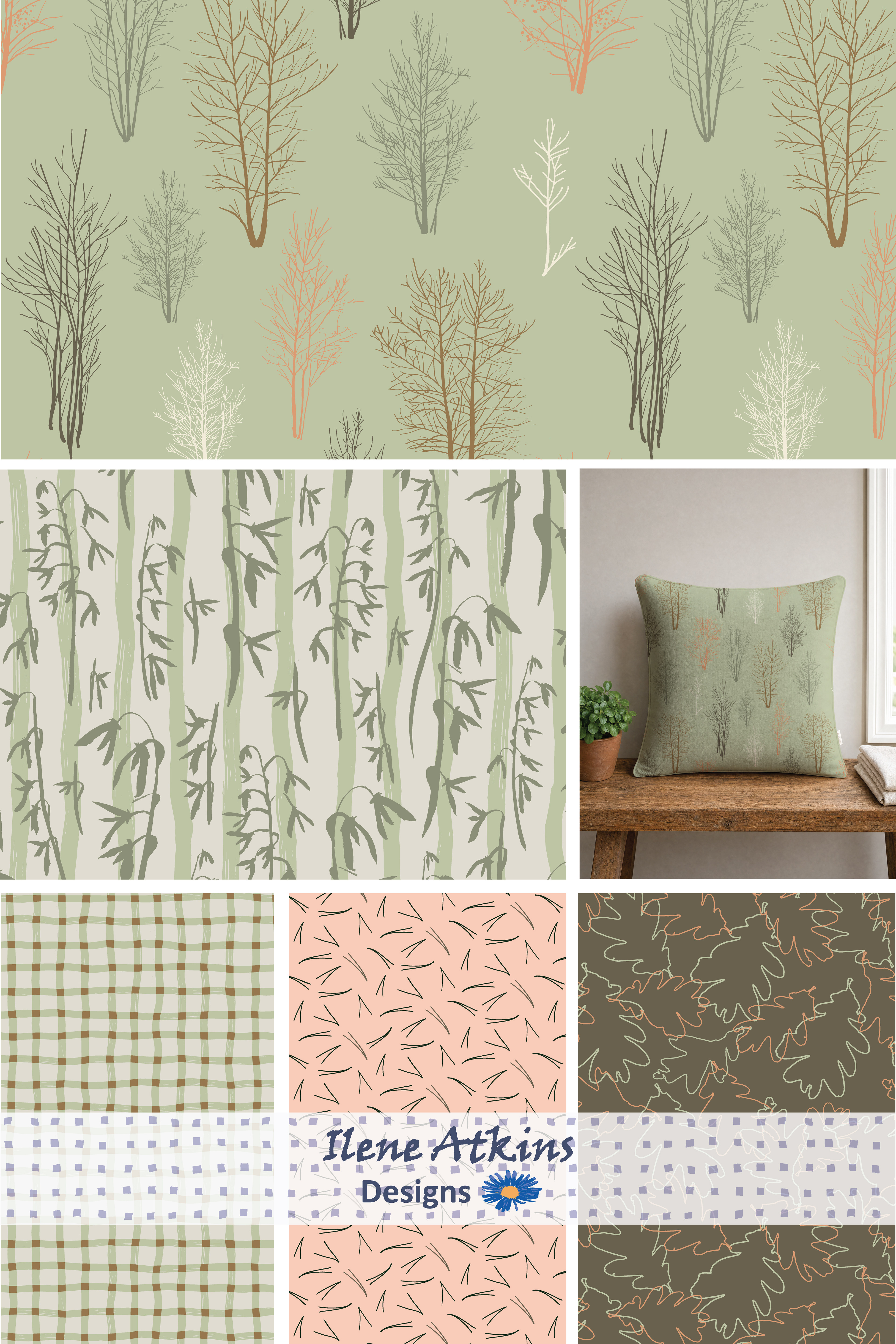 Surface Pattern Design Portfolio | Ilene Atkins Designs | Sage Woodland Collection