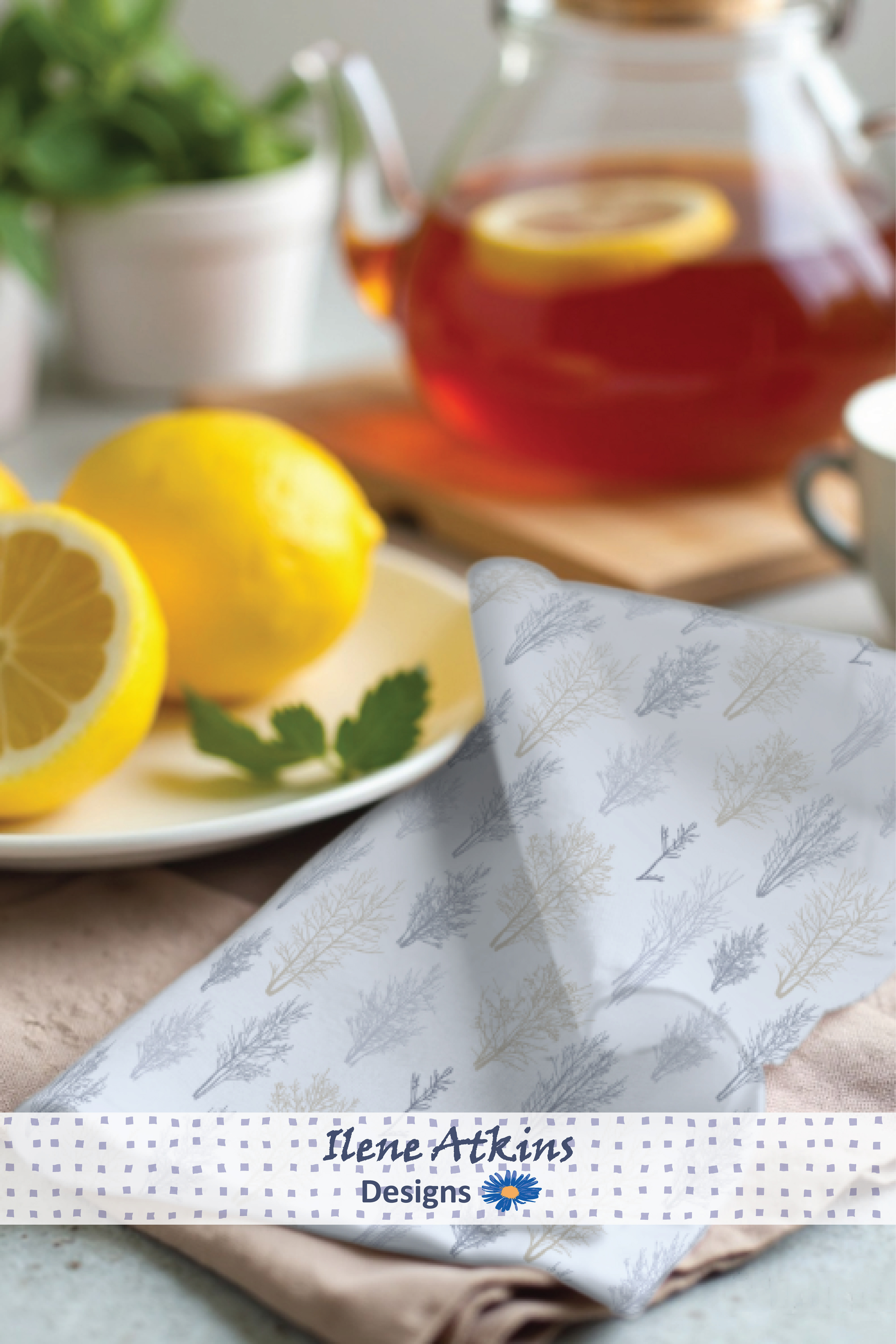 Silhouette Pattern in the Winter Woodland Collection, features dusty blue botanicals in a seamless repeat pattern, for fabric, wallpaper and home decor.
