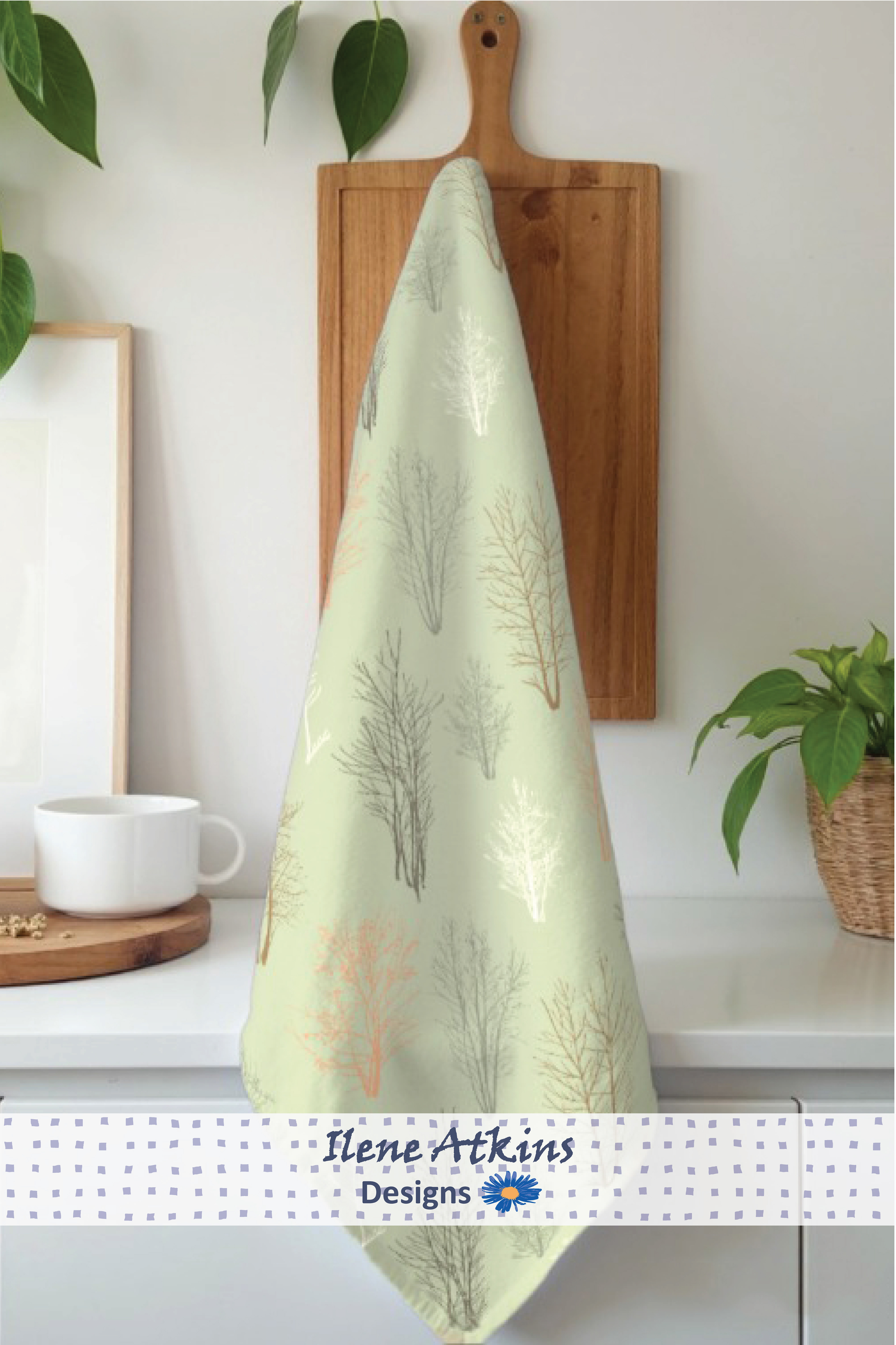 Sage Silhouette Pattern | Teatowel | Ilene Atkins Designs | Sage Woodland Collection
