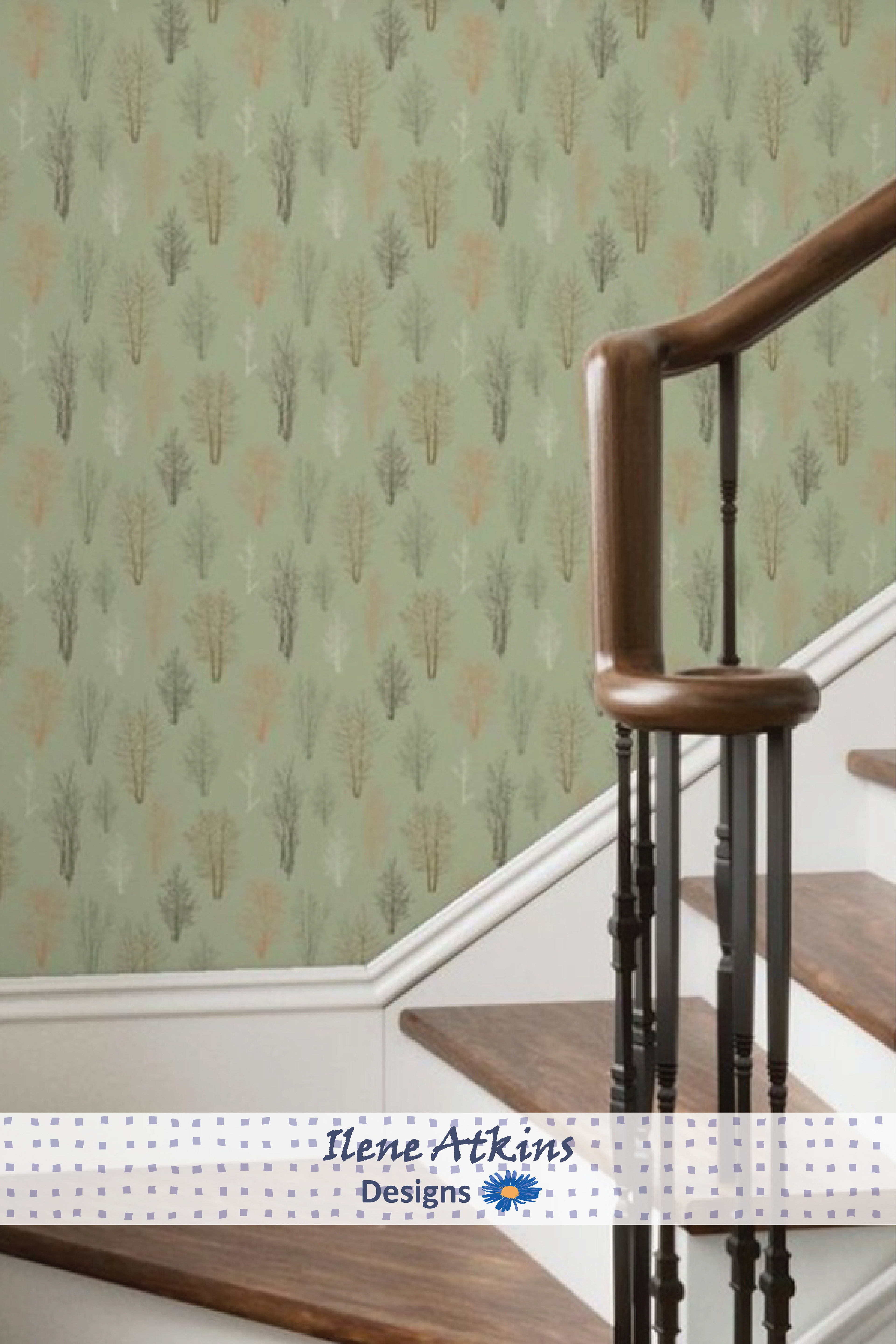 Silhouette Wallpaper in Sage Colour | Sage Woodland Collection | Ilene Atkins Designs