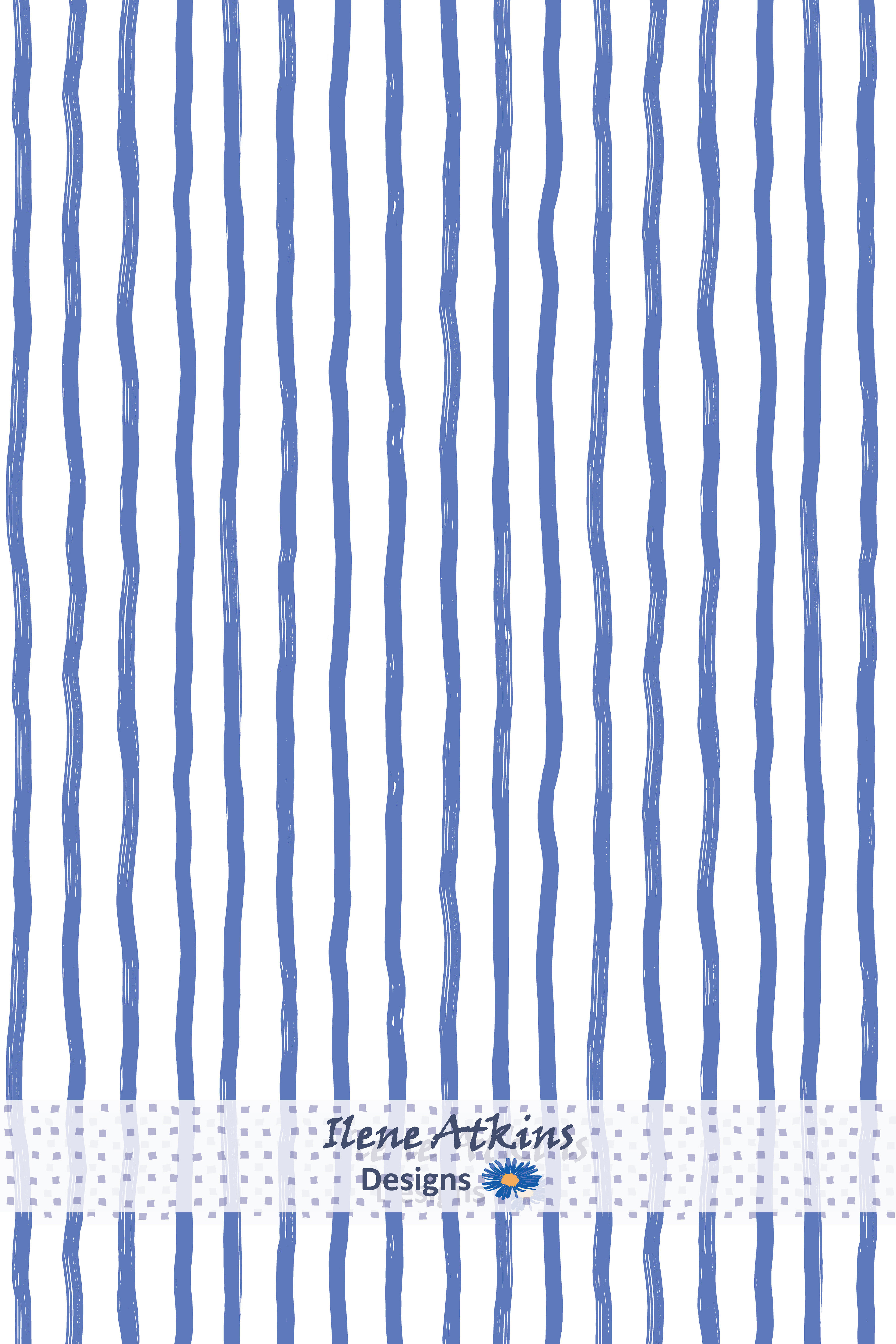 Wayfinding Pattern in the Monarch Migration Collection by Ilene Atkins Designs, features playful royal blue hand drawn stripes on a white background. Playful, colourful, hand drawn stripes license ready artwork for wallpaper, clothing, fashion, fabrics,.
