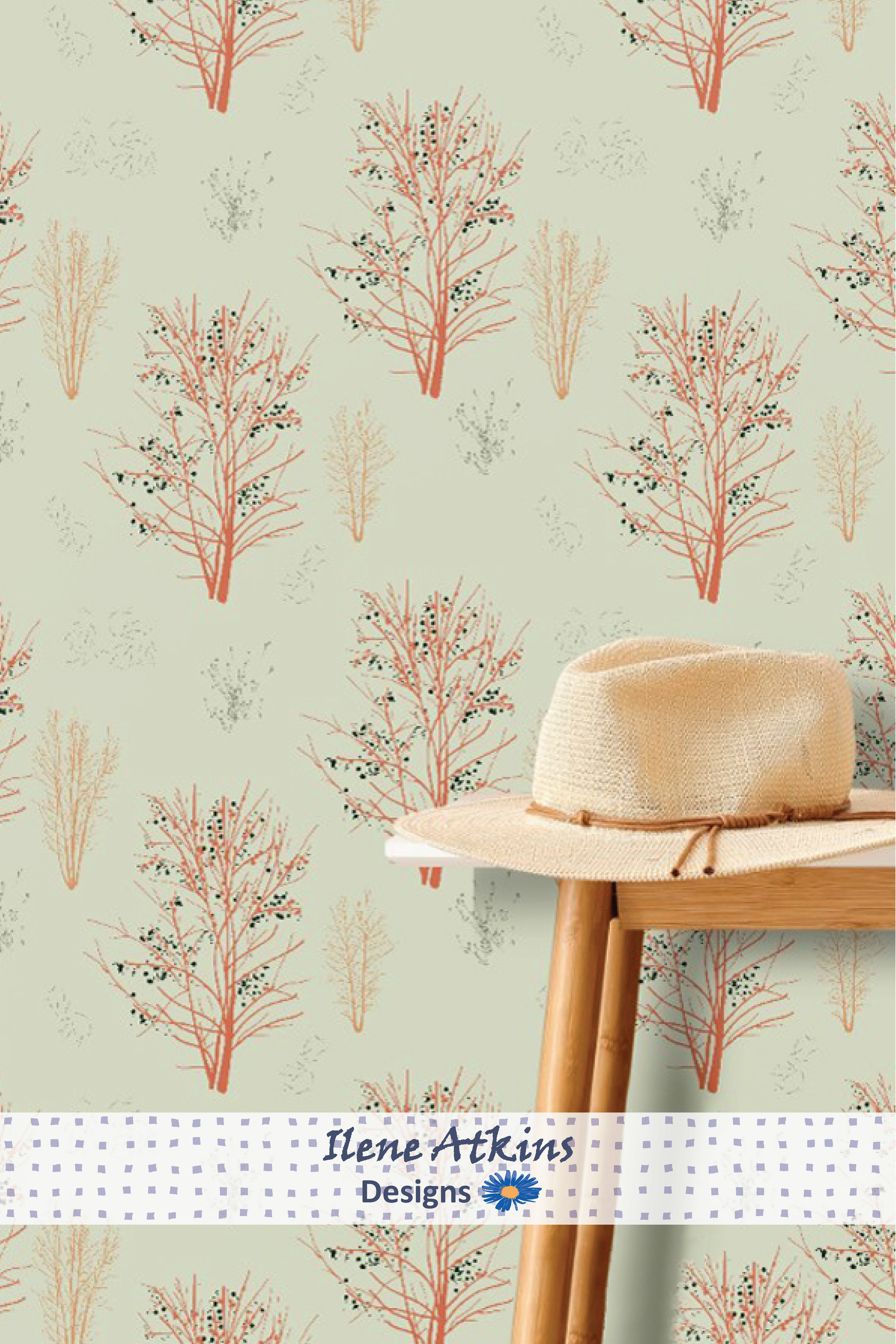 Silhouette Pattern Peach | Sage Woodland Collection | Ilene Atkins Designs