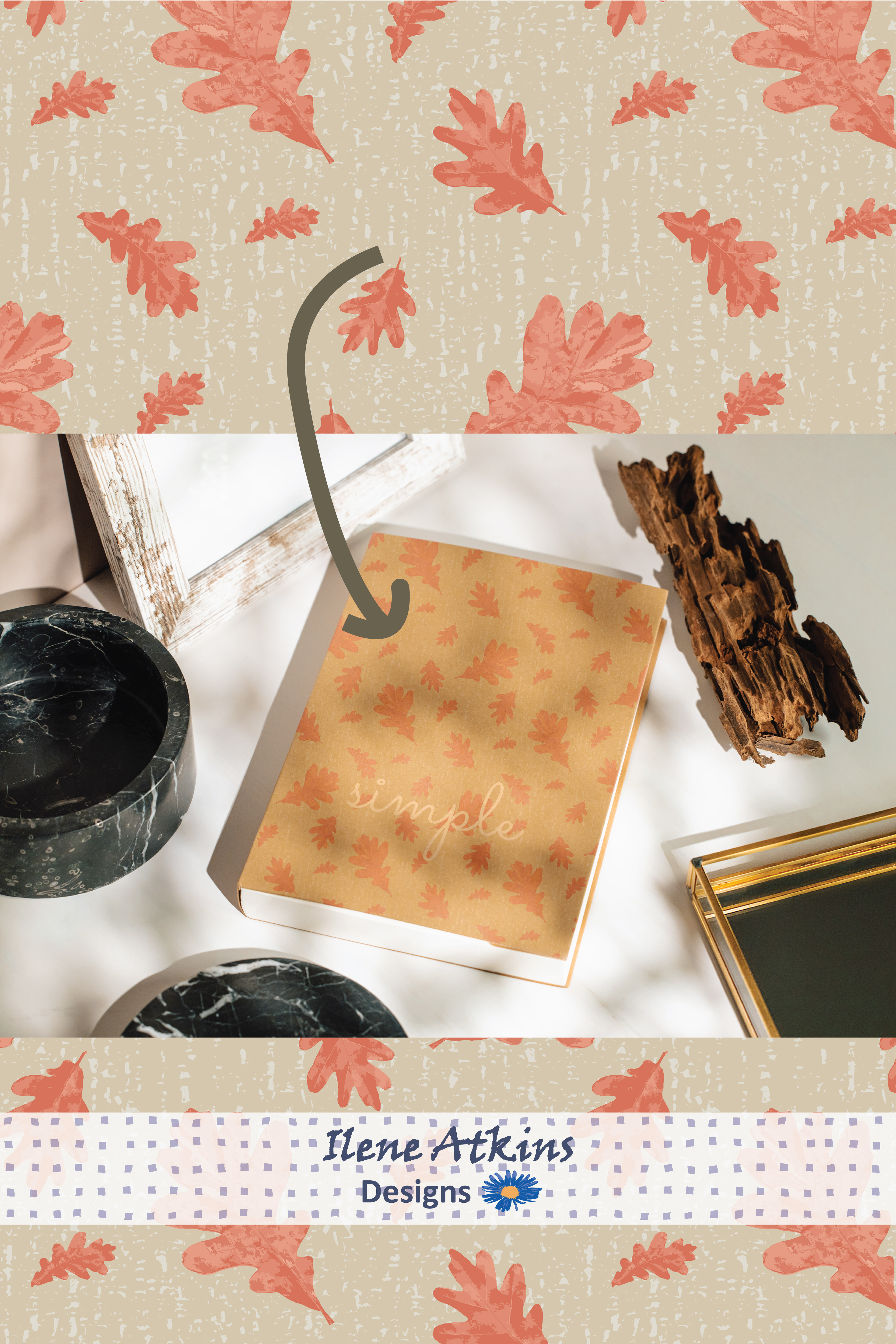 Falling Oak Leaves | Peach/Sage Colourway | Sage Woodland Collection | Ilene Atkins Designs