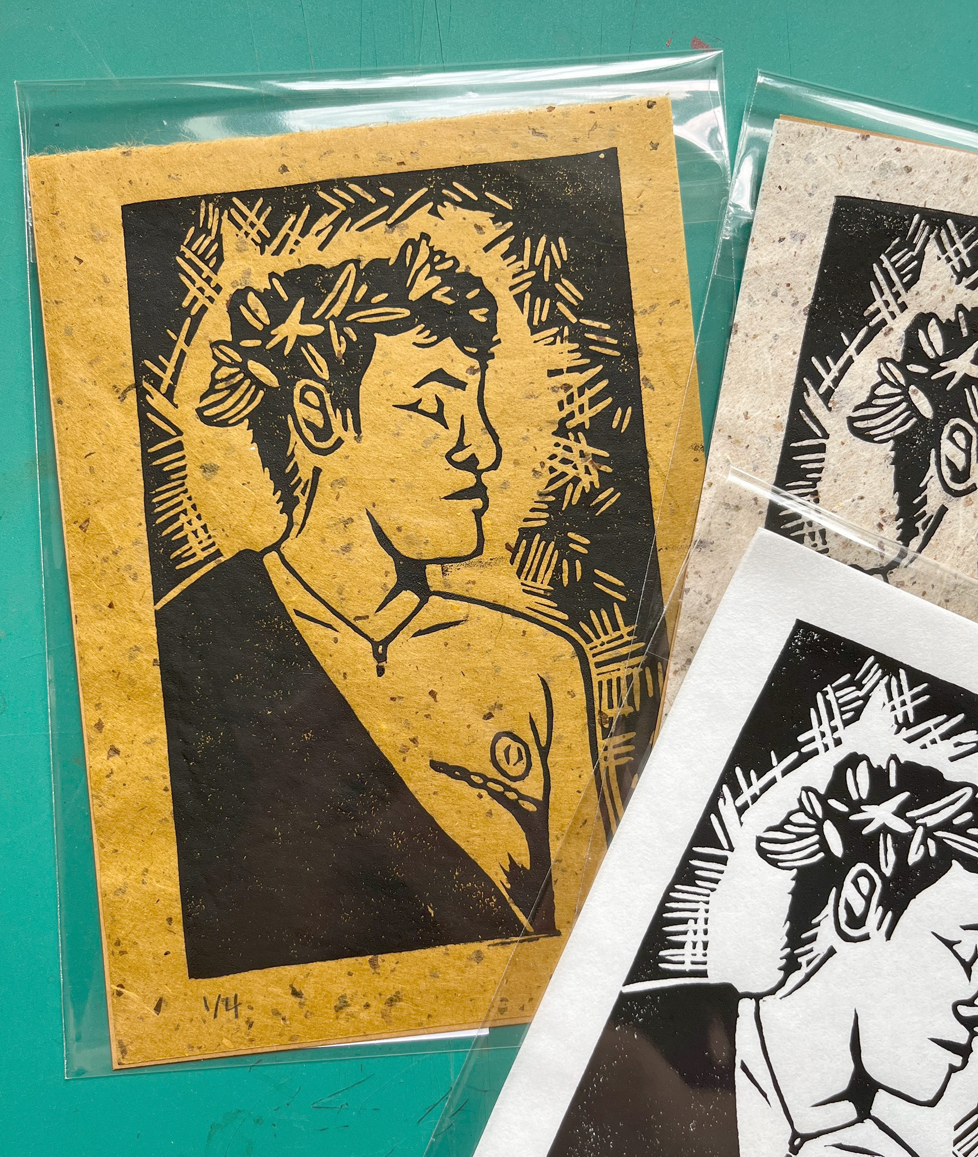 "Troubadour" print on amber chiri paper