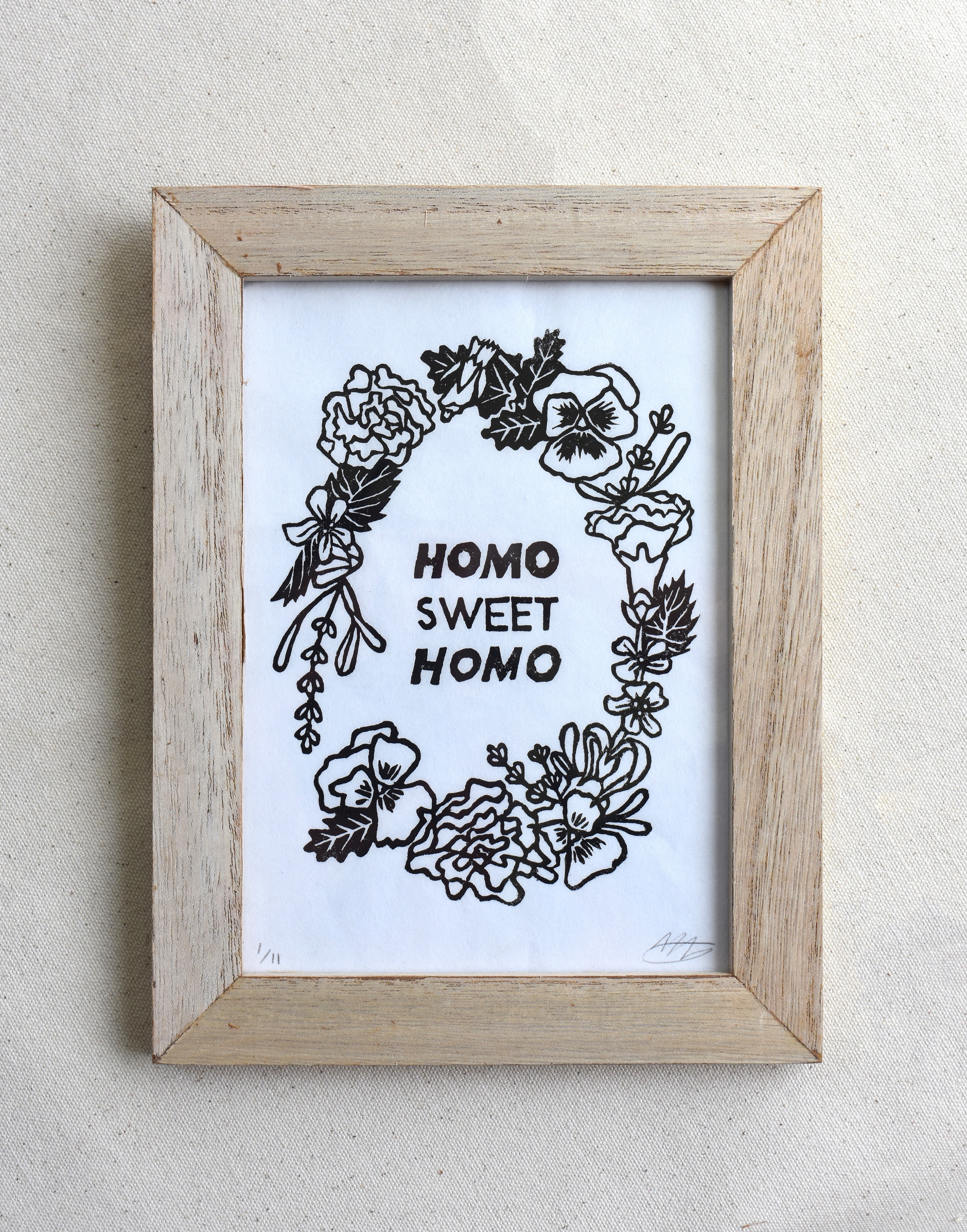 Homo Sweet Homo on white paper, 5 x 7"