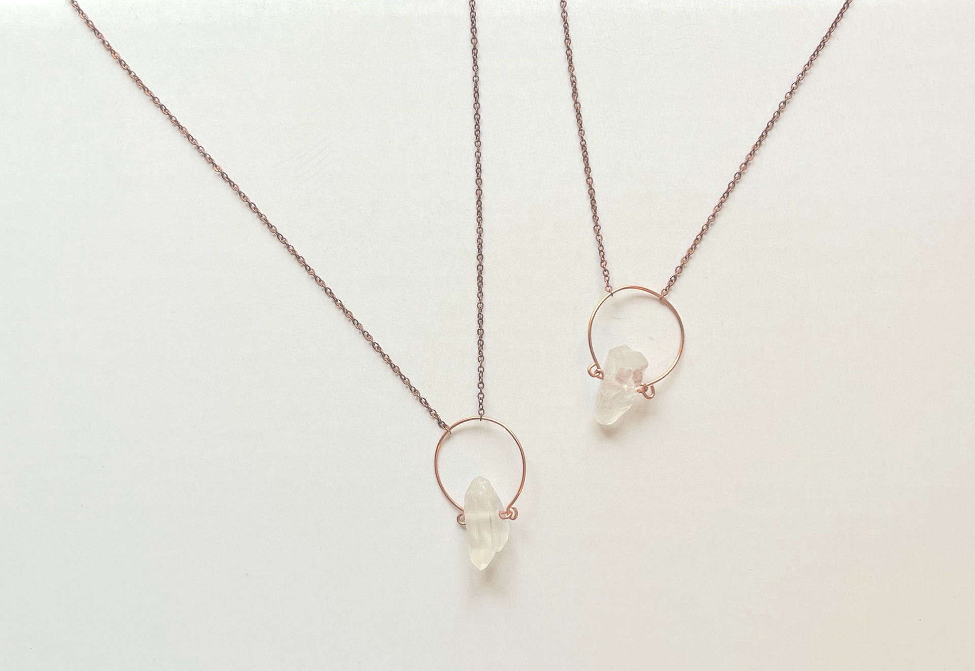 Circle pendant - clear quartz and copper