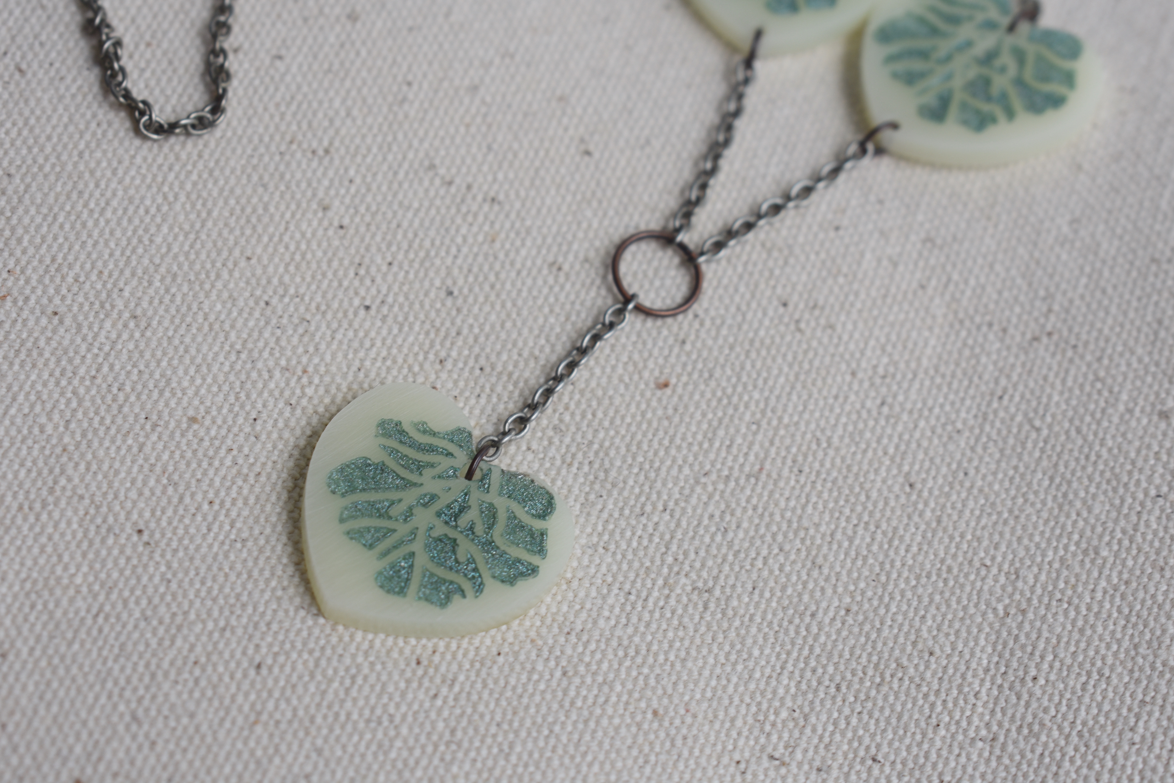 Closeup on 3 leaf necklace