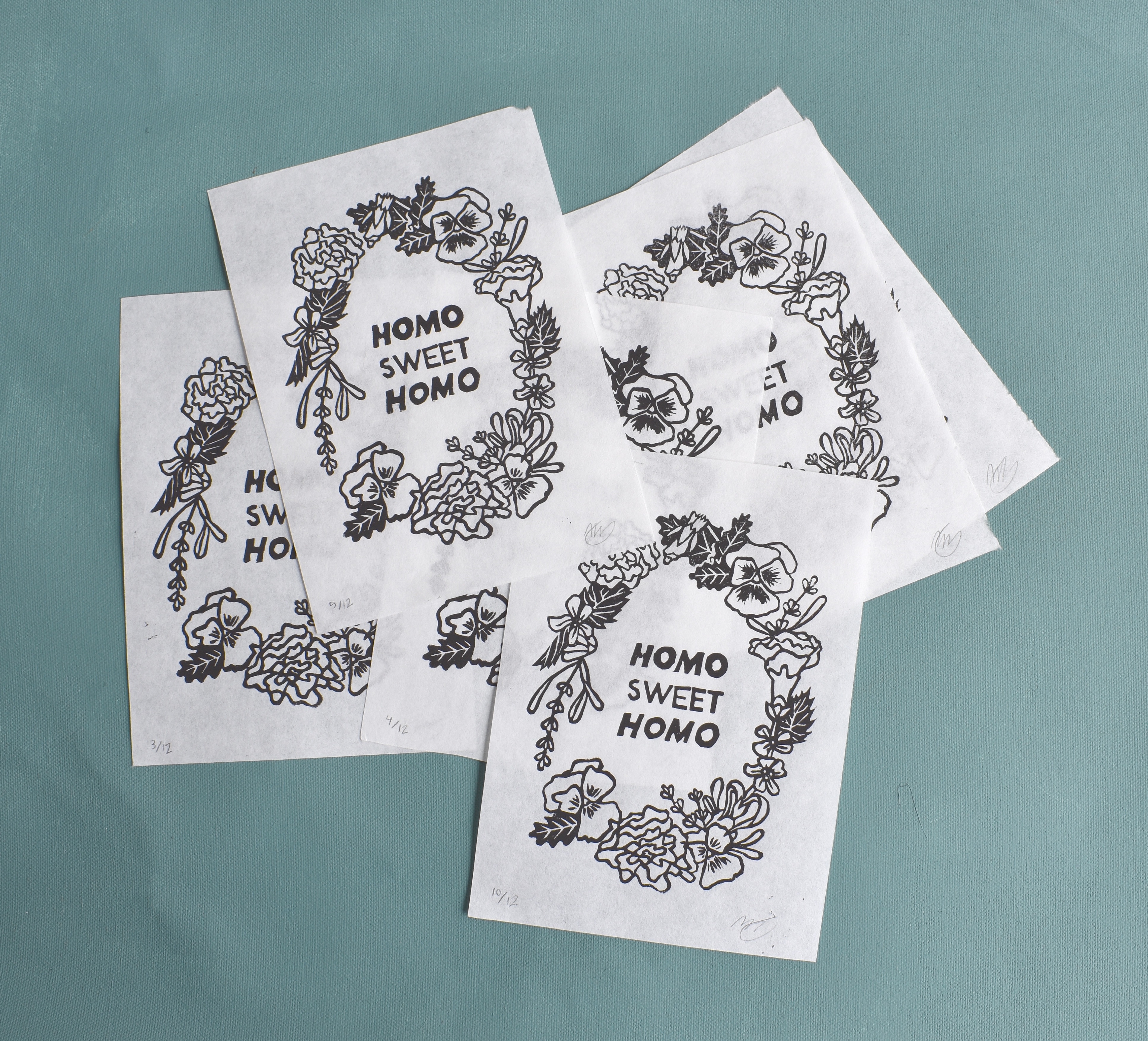 Homo Sweet Homo on white paper, 5 x 7"